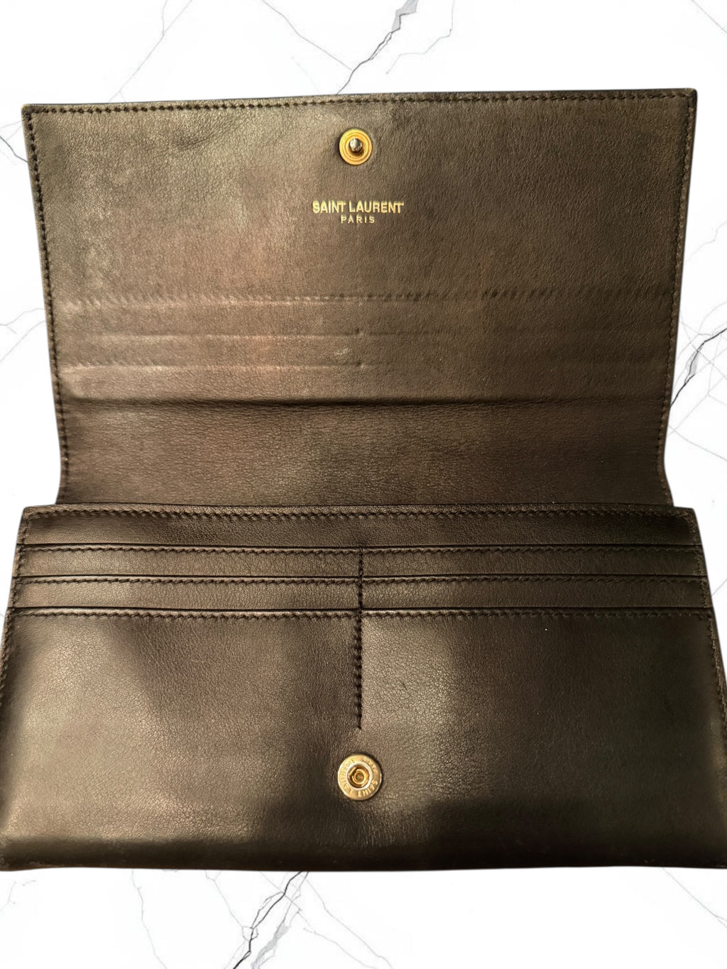 Authentic | YSL | Pre-Owned | Excellent Condition | Black Leather Long Wallet | COA Included