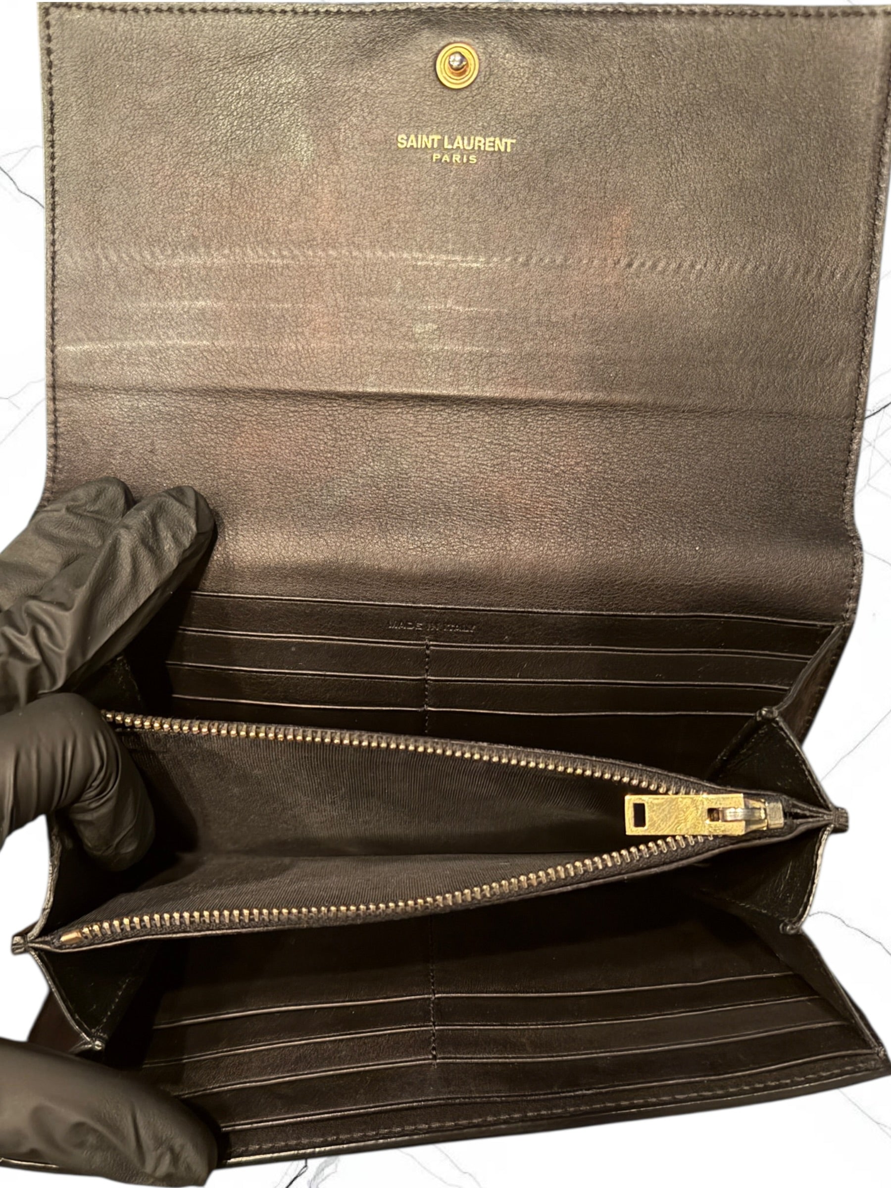 Authentic | YSL | Pre-Owned | Excellent Condition | Black Leather Long Wallet | COA Included