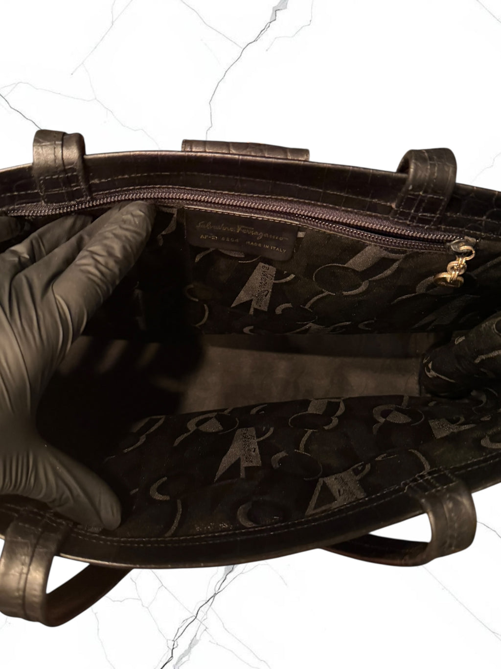 Authentic | Pre-Owned | Excellent Condition | Vintage Salvatore Ferragamo Vara Black Crocodile embossed leather tote bag | COA Included