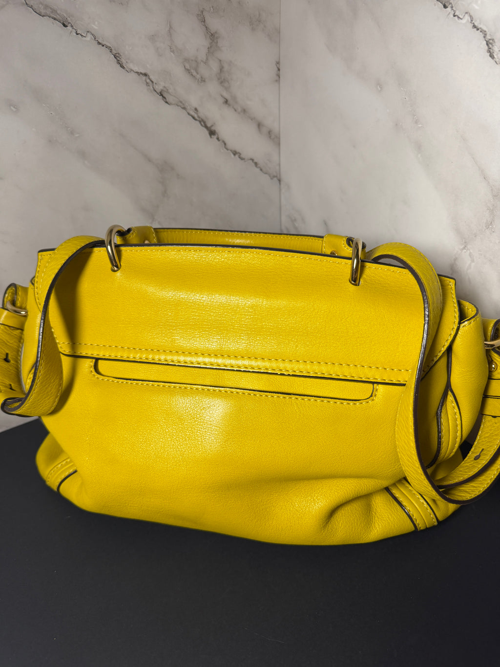 MCM Leather Top Handle Satchel with Strap - Yellow