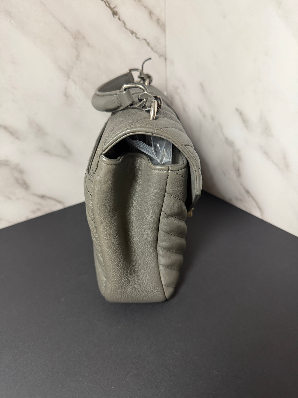 YSL Chevron Monogram Medium College Bag Granite