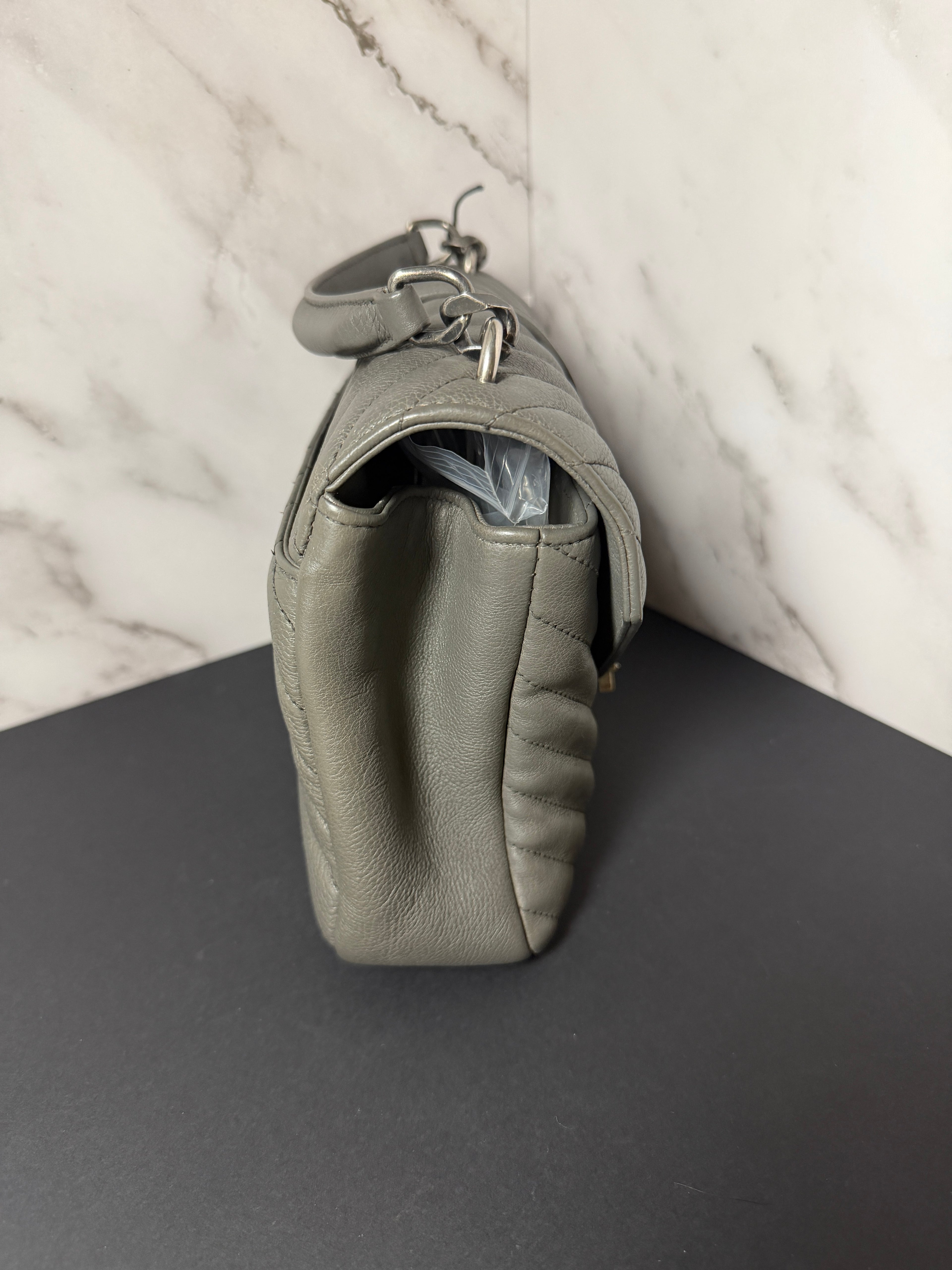 YSL Chevron Monogram Medium College Bag Granite