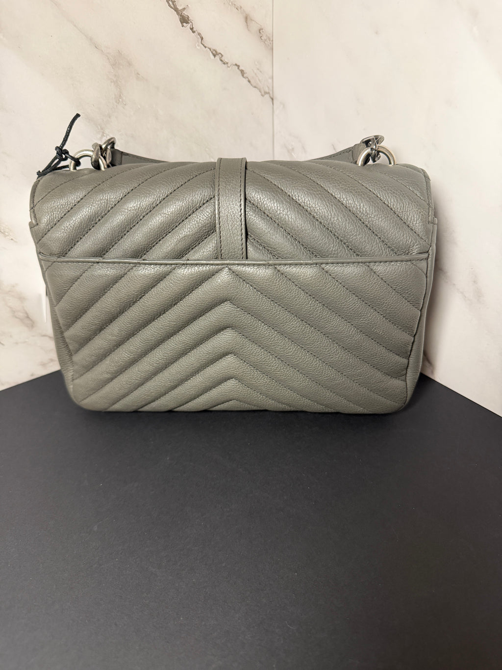 YSL Chevron Monogram Medium College Bag Granite