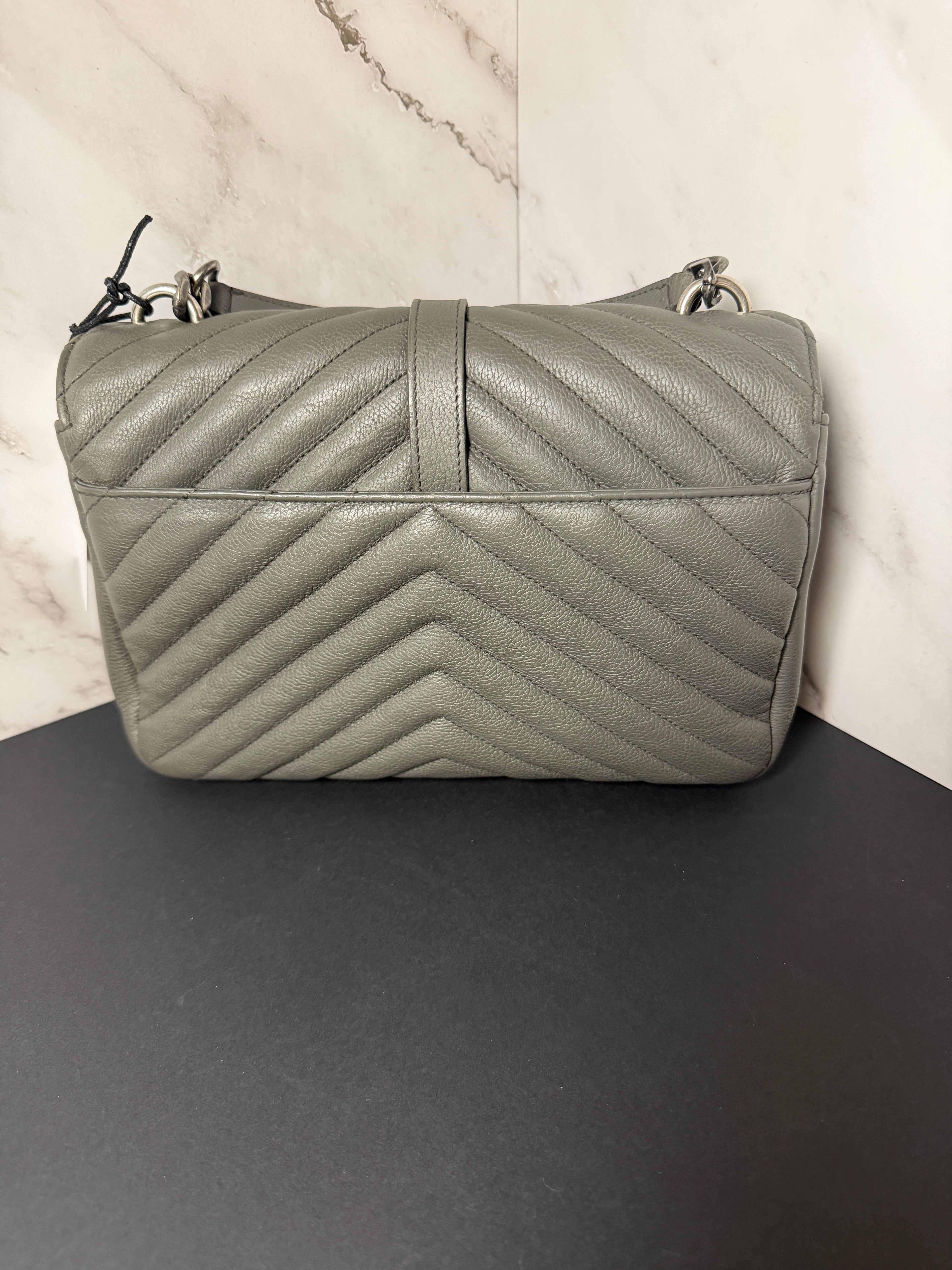 YSL Chevron Monogram Medium College Bag Granite
