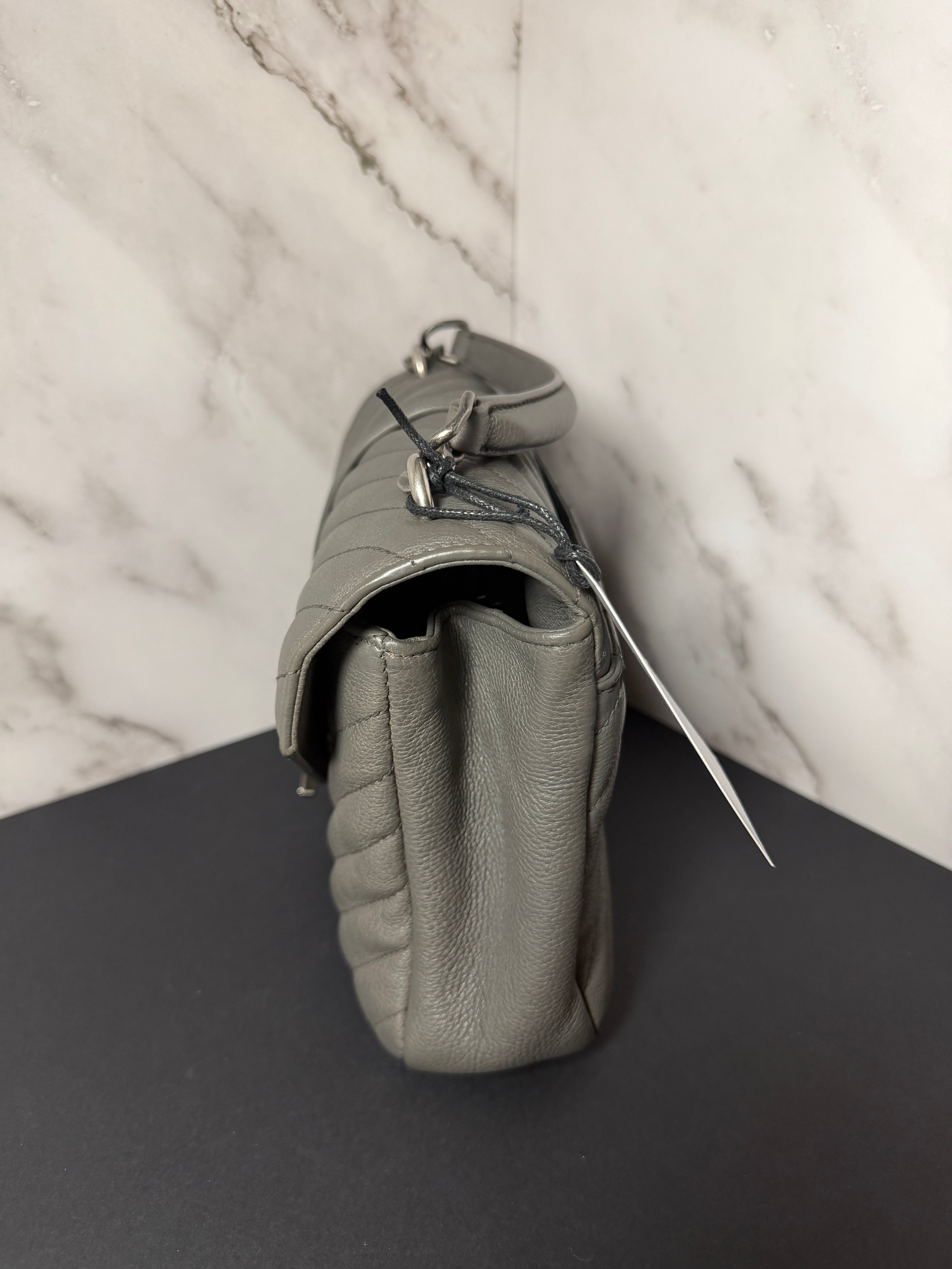 YSL Chevron Monogram Medium College Bag Granite