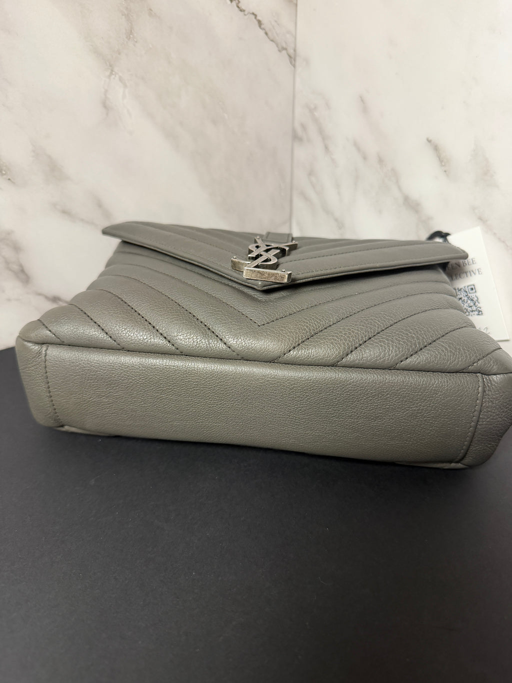 YSL Chevron Monogram Medium College Bag Granite