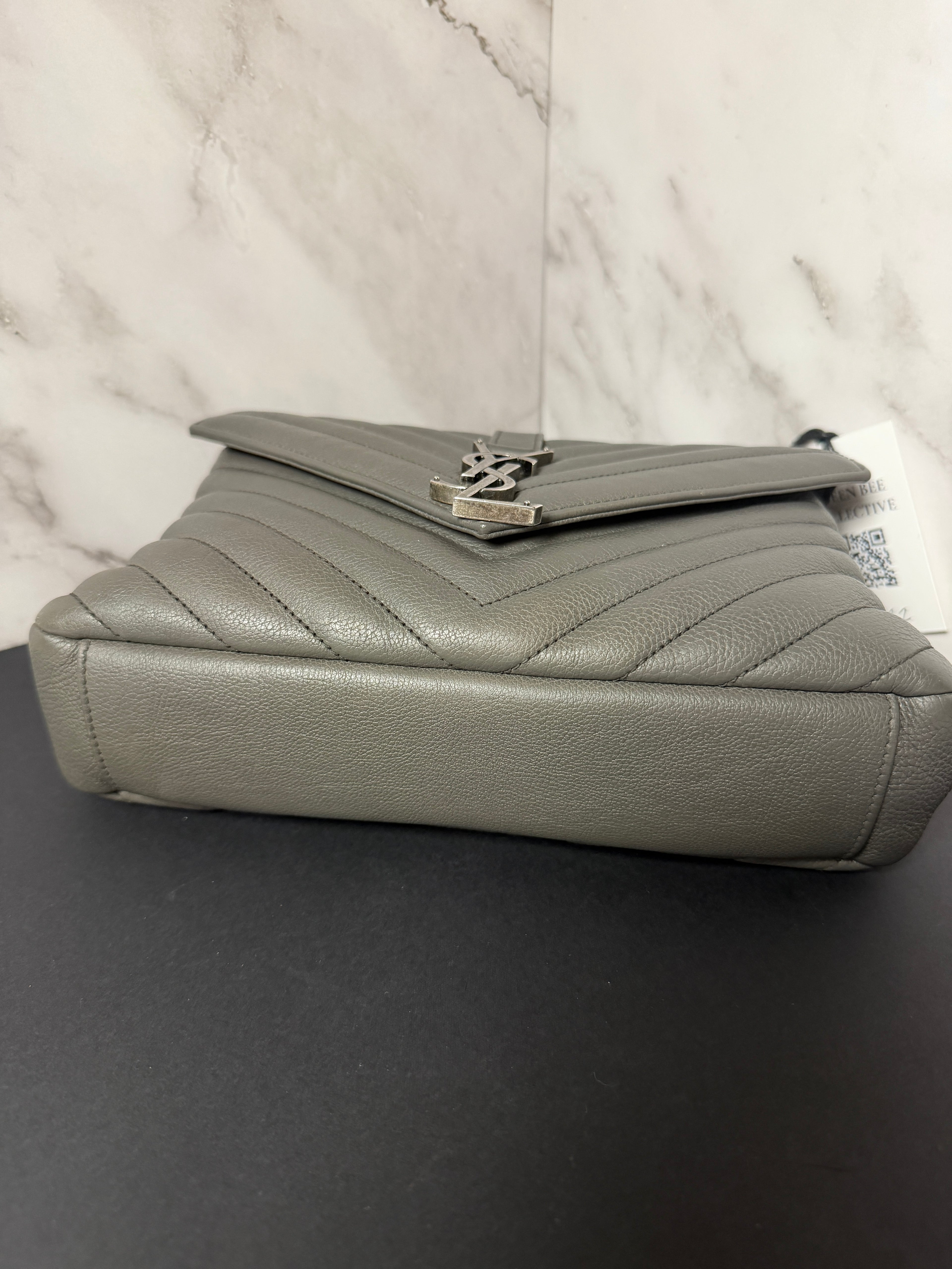 YSL Chevron Monogram Medium College Bag Granite