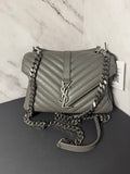 YSL Chevron Monogram Medium College Bag Granite