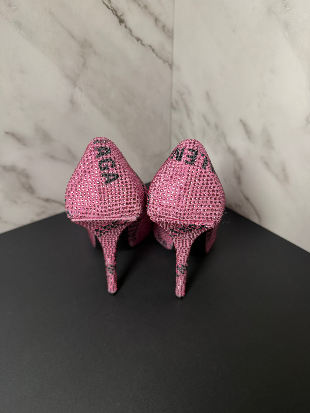 Balenciaga Square Knife Strass Logo Pink Rhinestone Embellished Pointed-Toe Pumps - New
