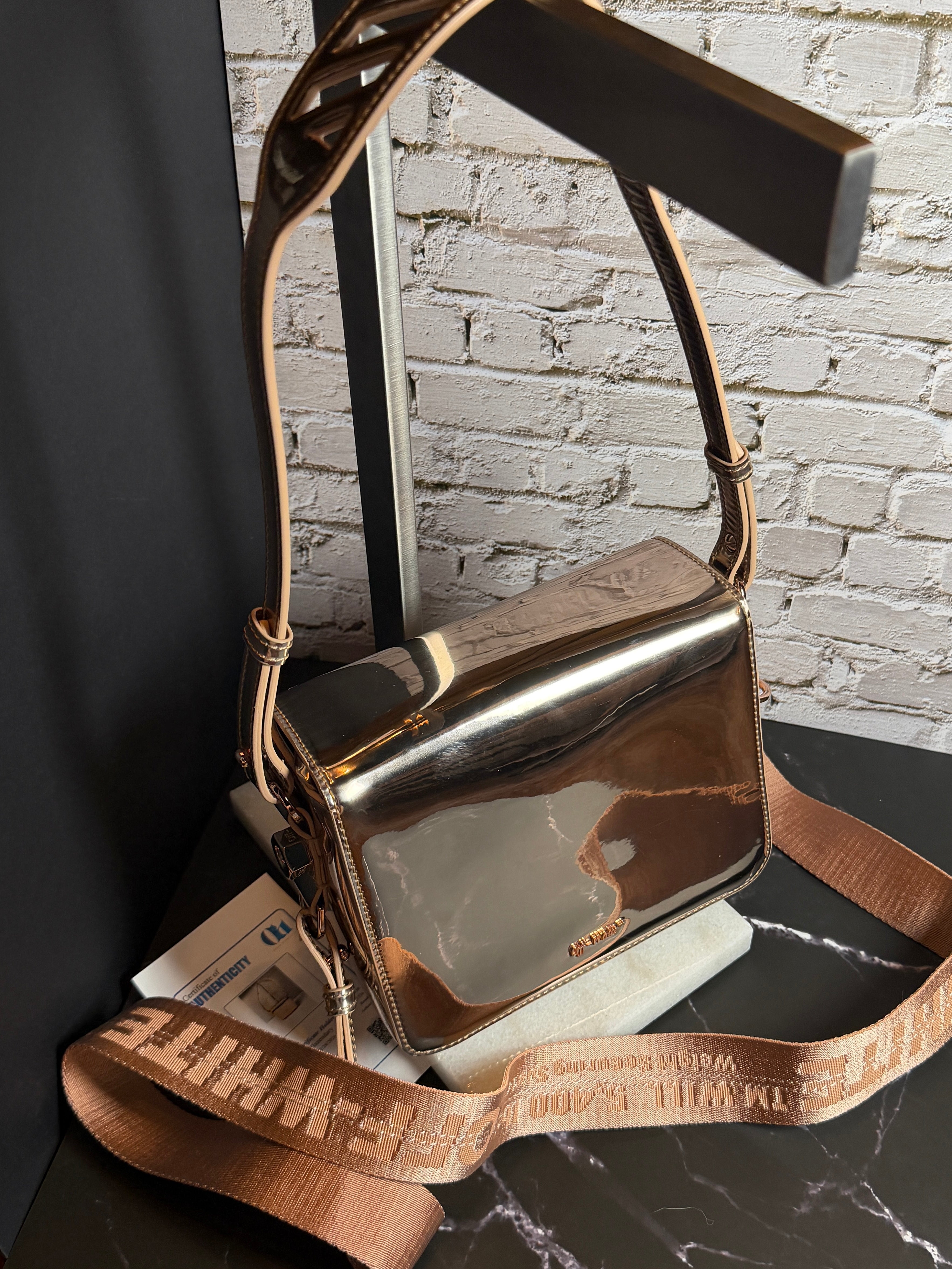Off-White Rose Gold Binder Clip Flap Bag