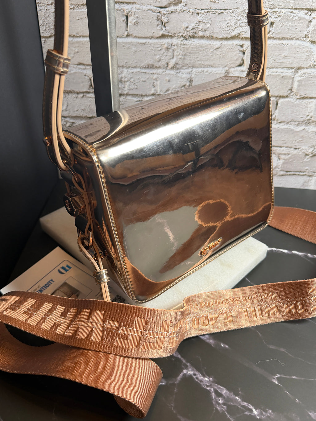 Off-White Rose Gold Binder Clip Flap Bag