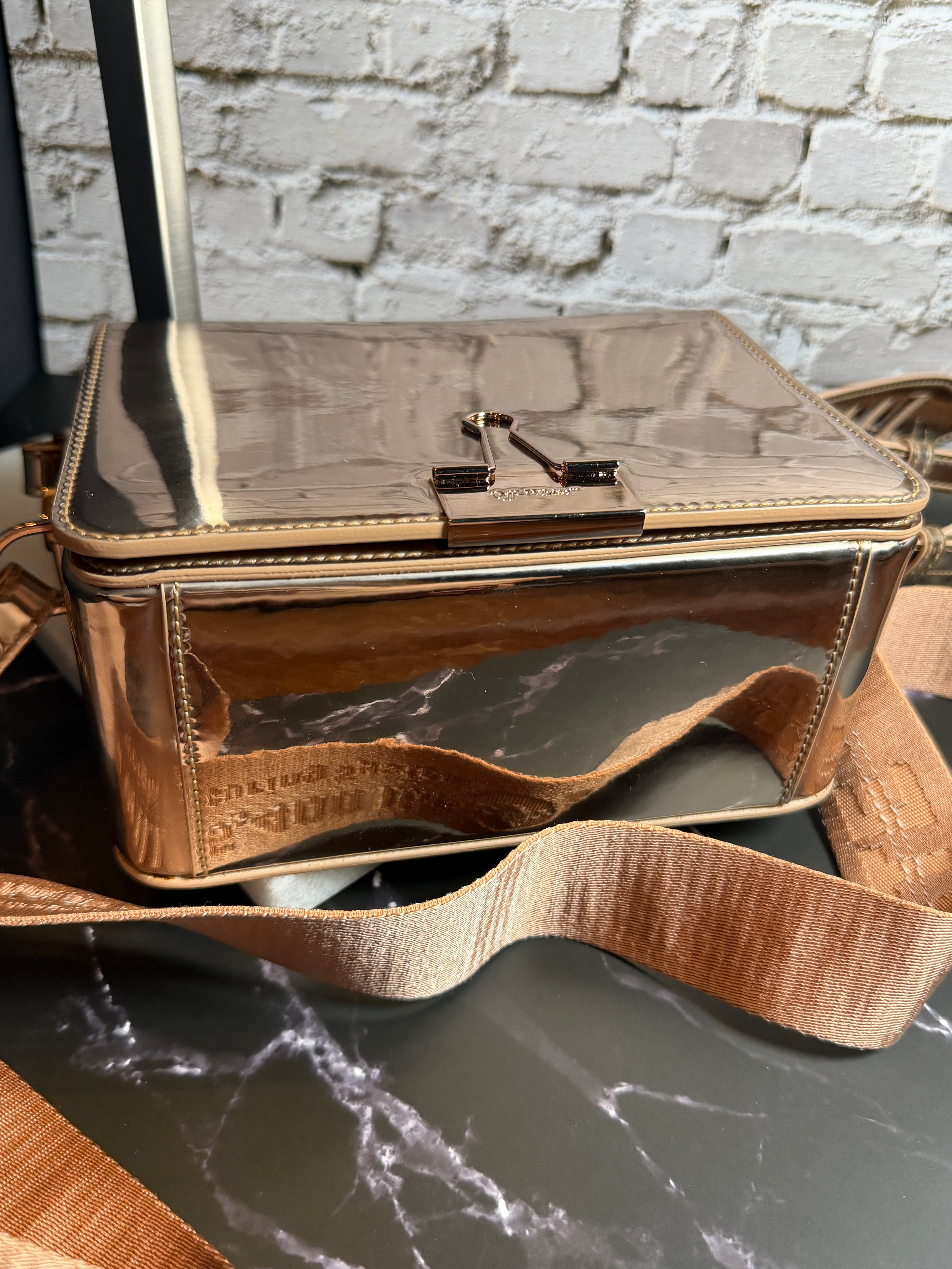 Off-White Rose Gold Binder Clip Flap Bag