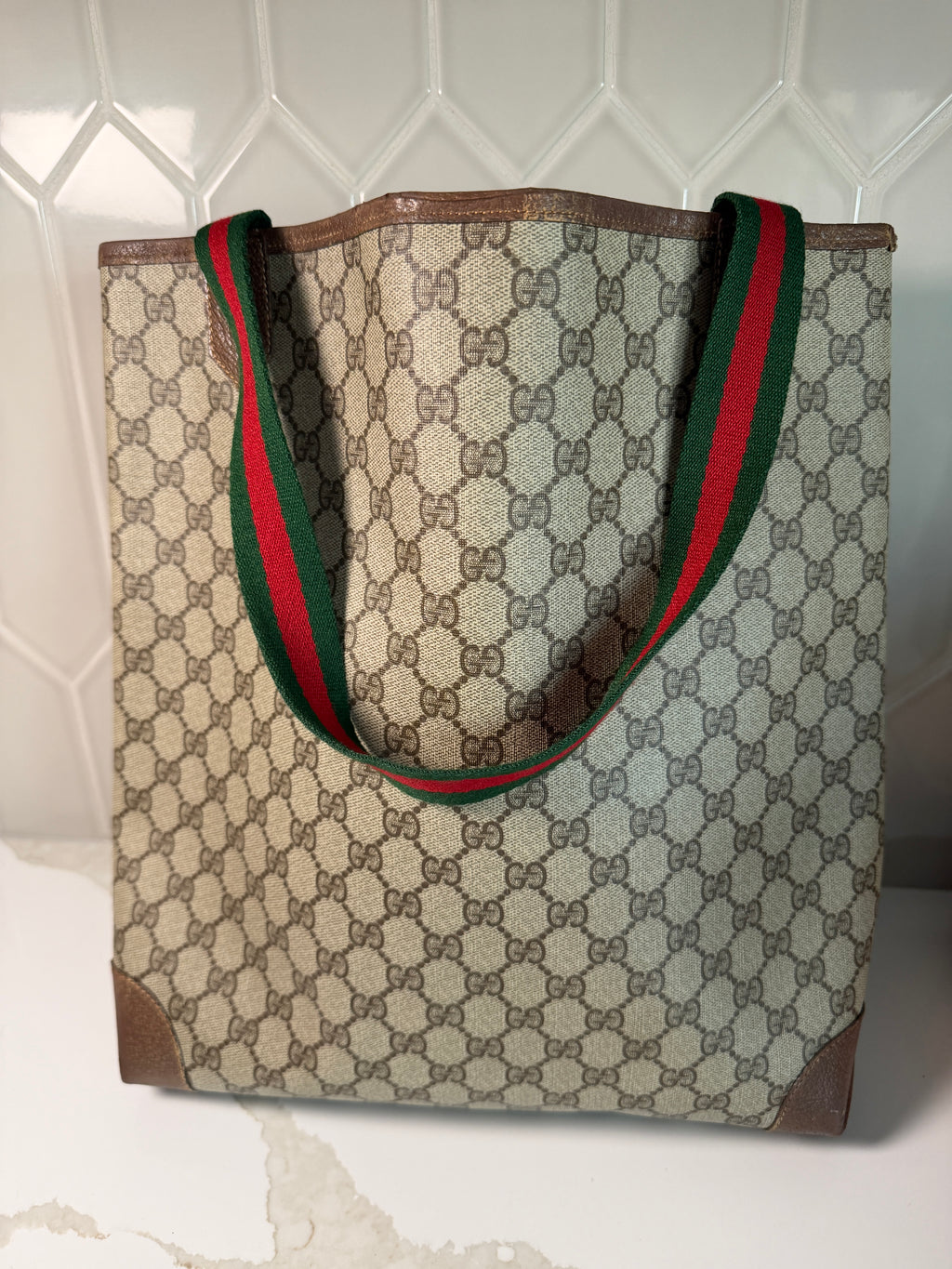Vintage Gucci GG Supreme Sherry Line Tote Bag