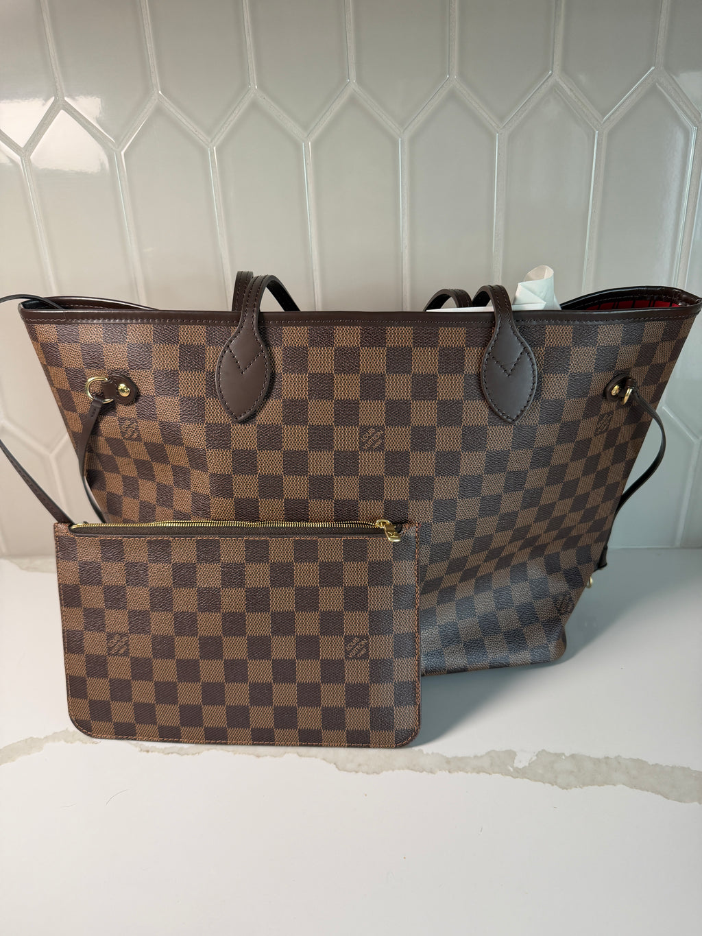 Louis Vuitton Damier Ebene Neverfull MM with matching Pochette