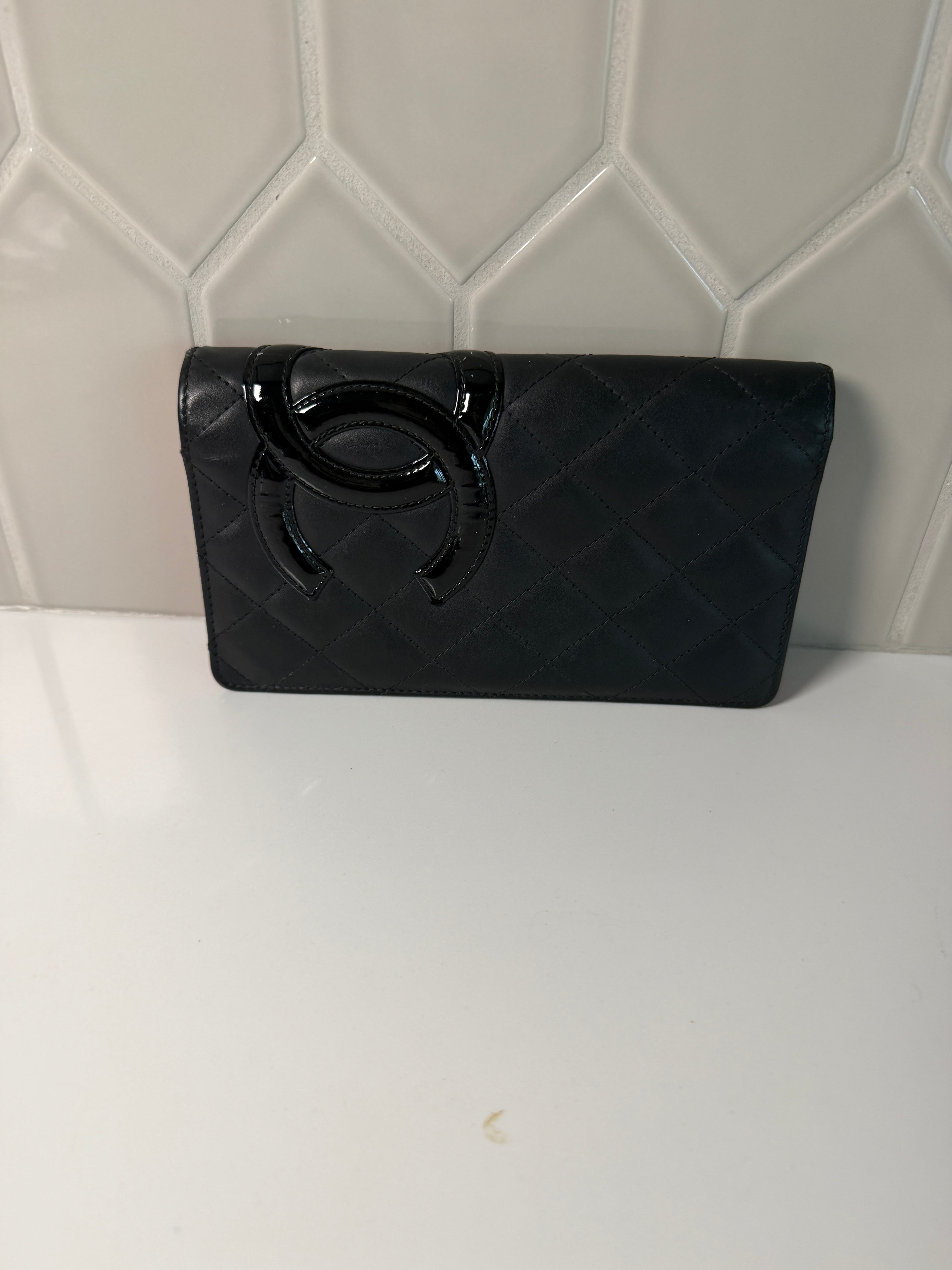 Chanel Black Cowhide Leather Cambon Long Wallet