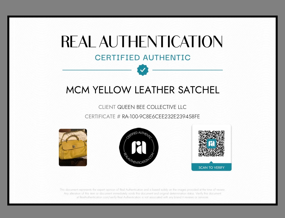 MCM Leather Top Handle Satchel with Strap - Yellow