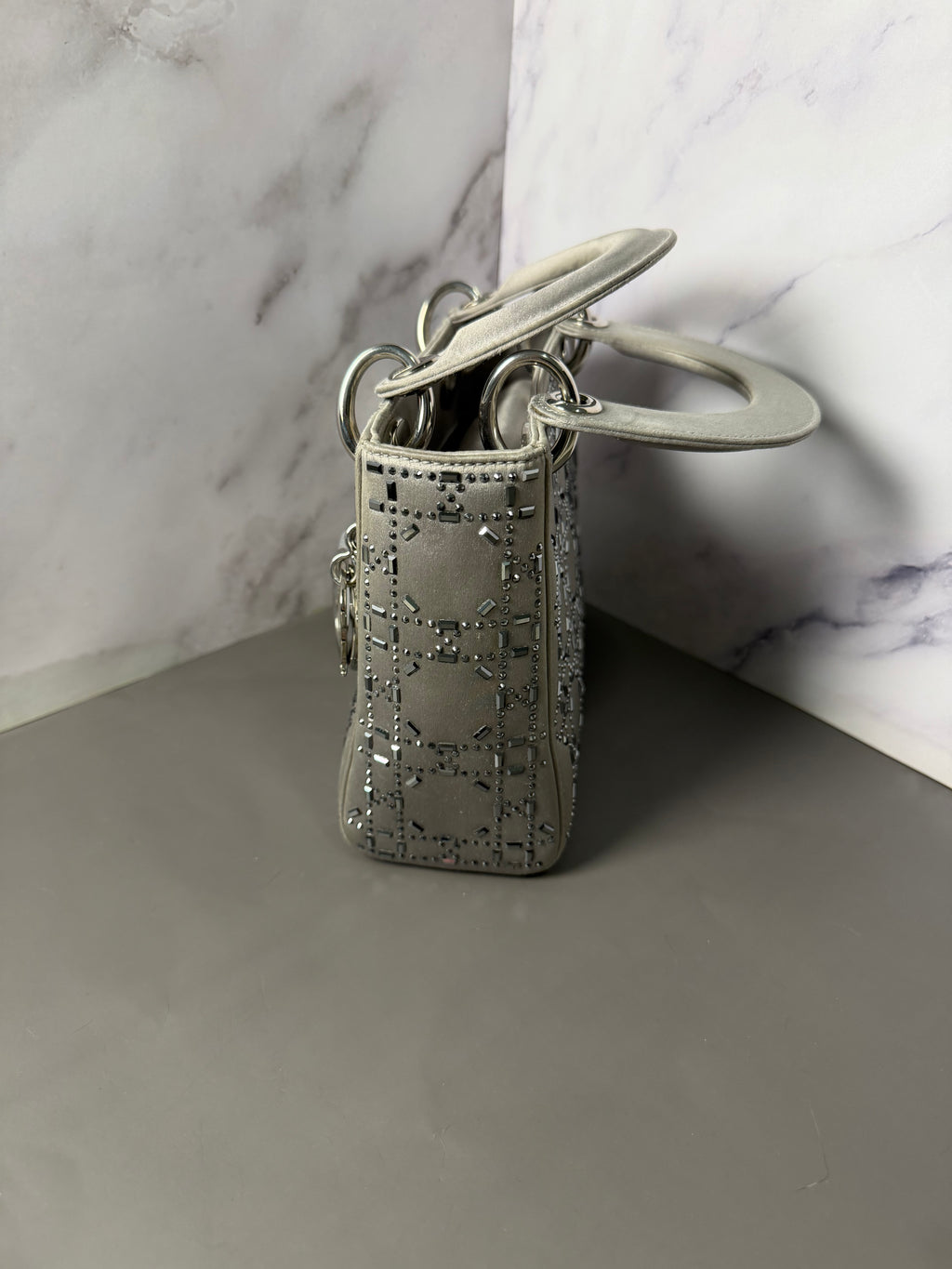 Christian Dior Satin Crystal Cannage Mini Lady Dior