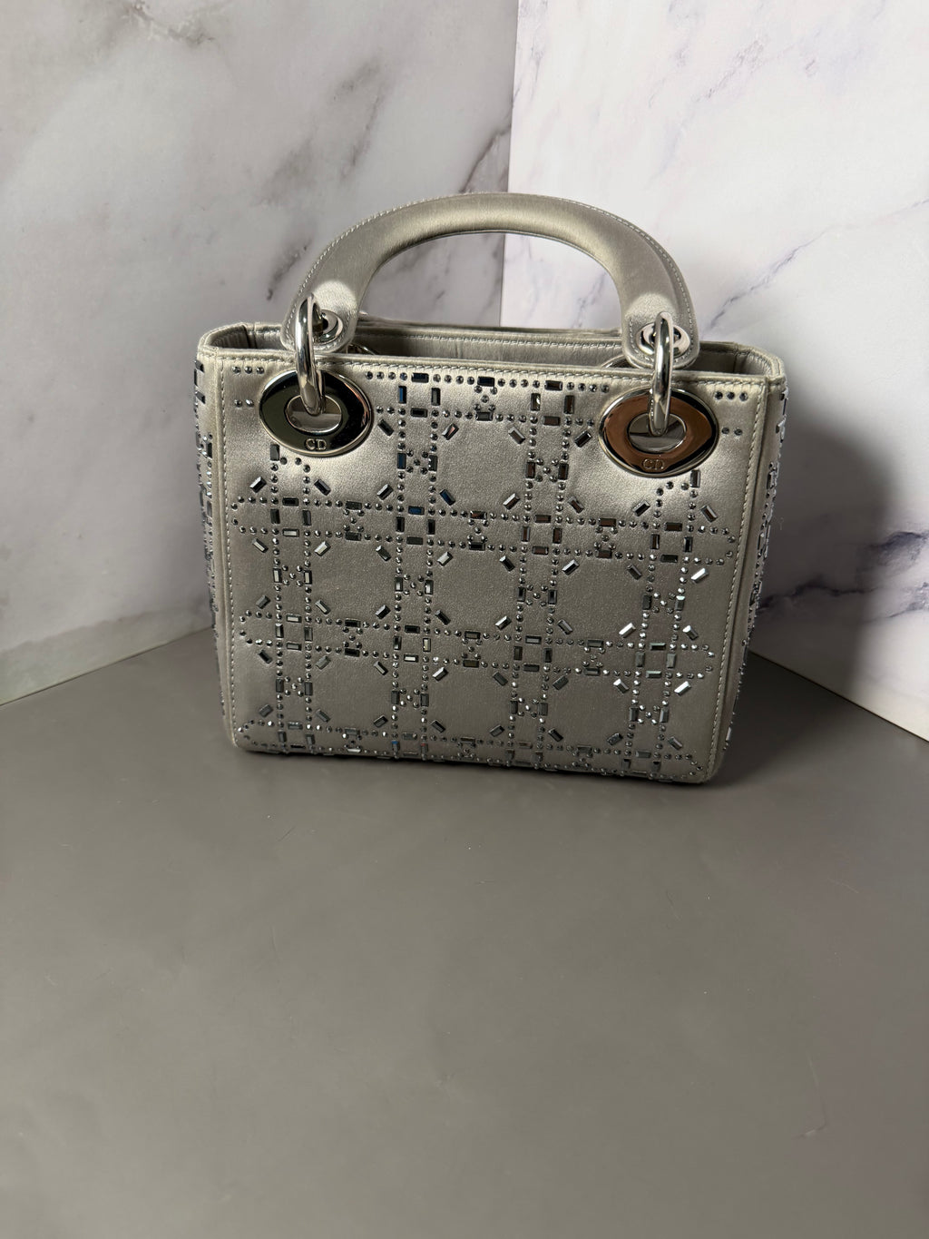 Christian Dior Satin Crystal Cannage Mini Lady Dior
