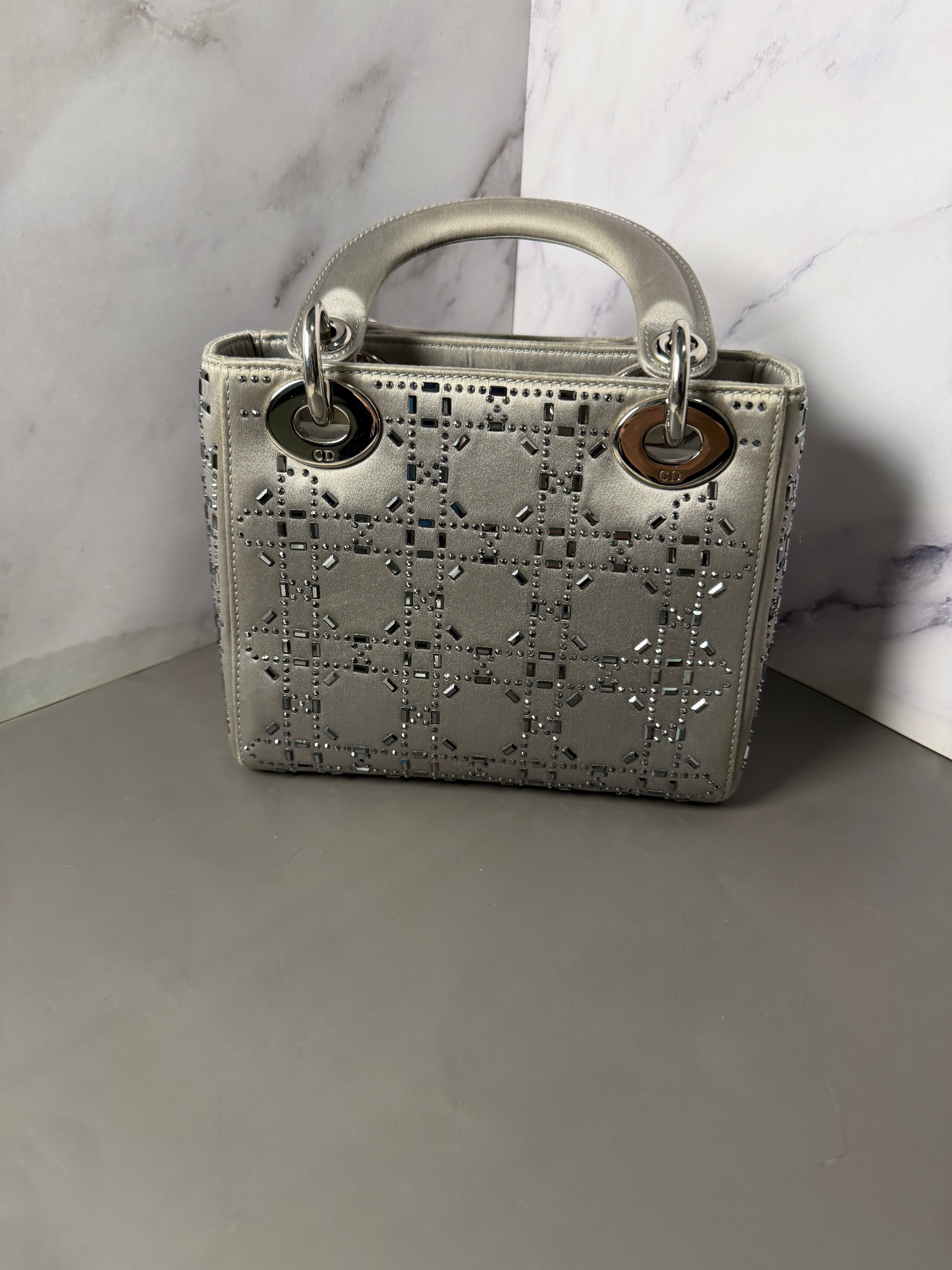 Christian Dior Satin Crystal Cannage Mini Lady Dior