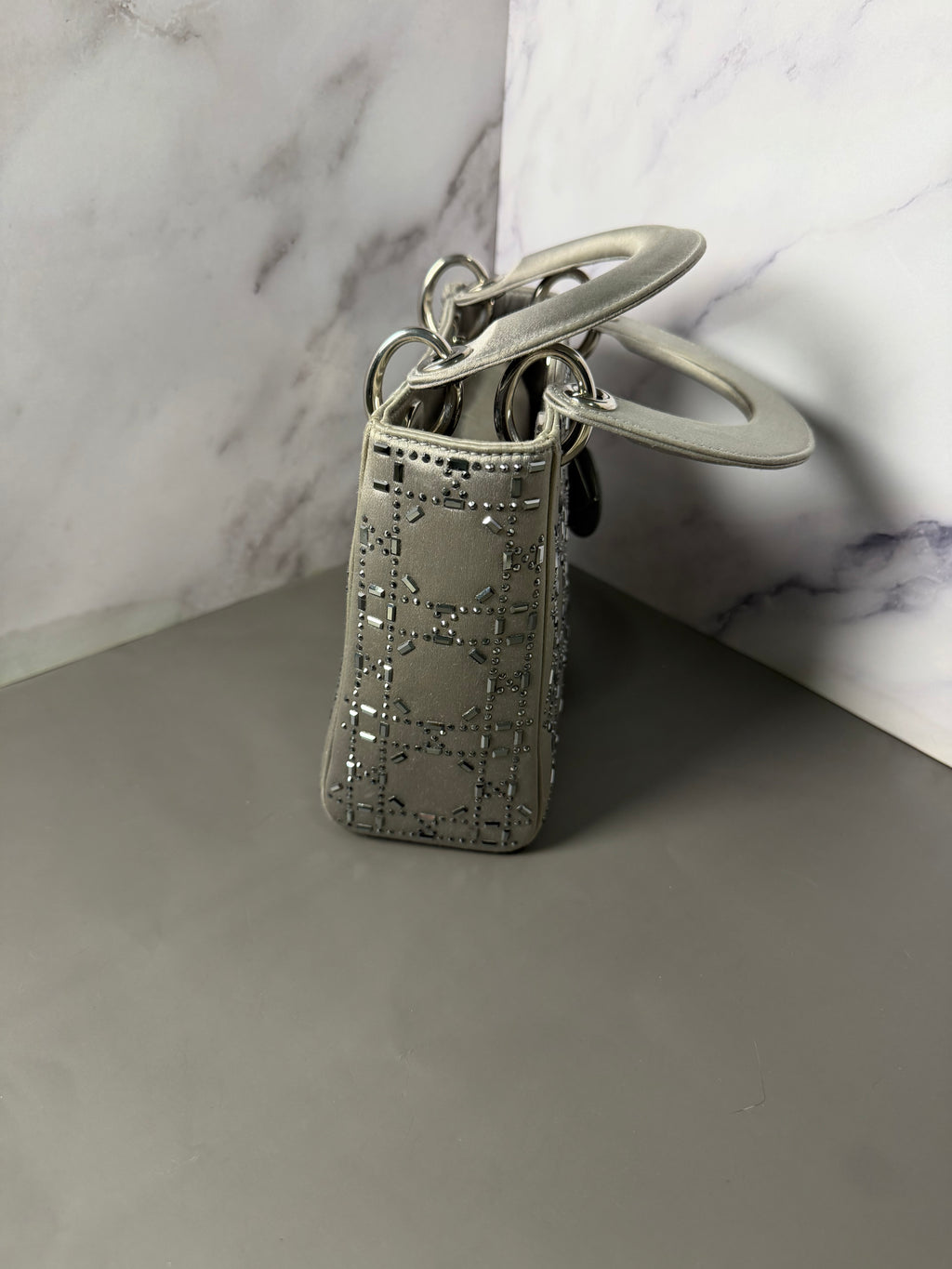 Christian Dior Satin Crystal Cannage Mini Lady Dior