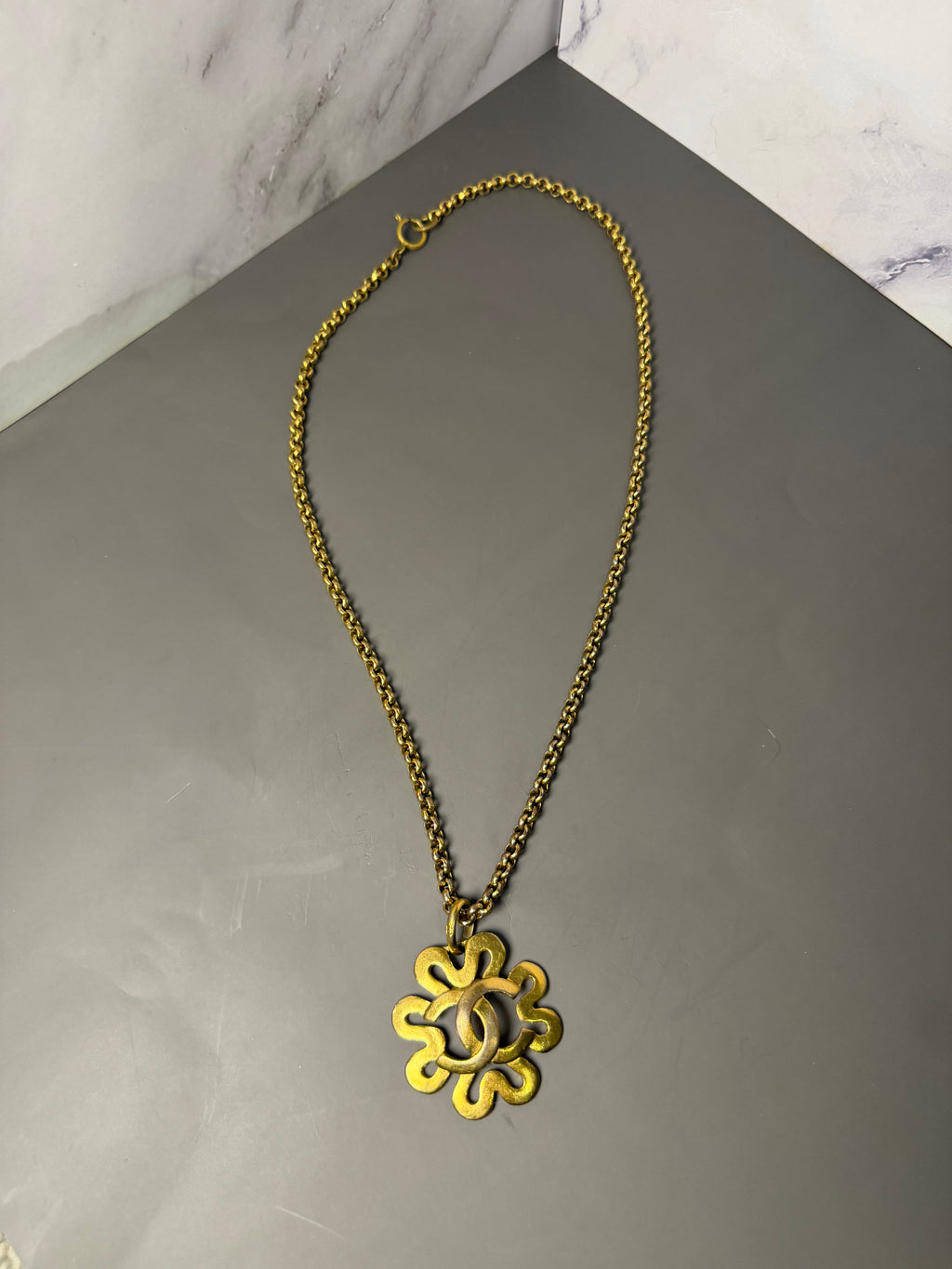 RARE Vintage Chanel 24K Gold Plated CC Pendant Necklace 1995