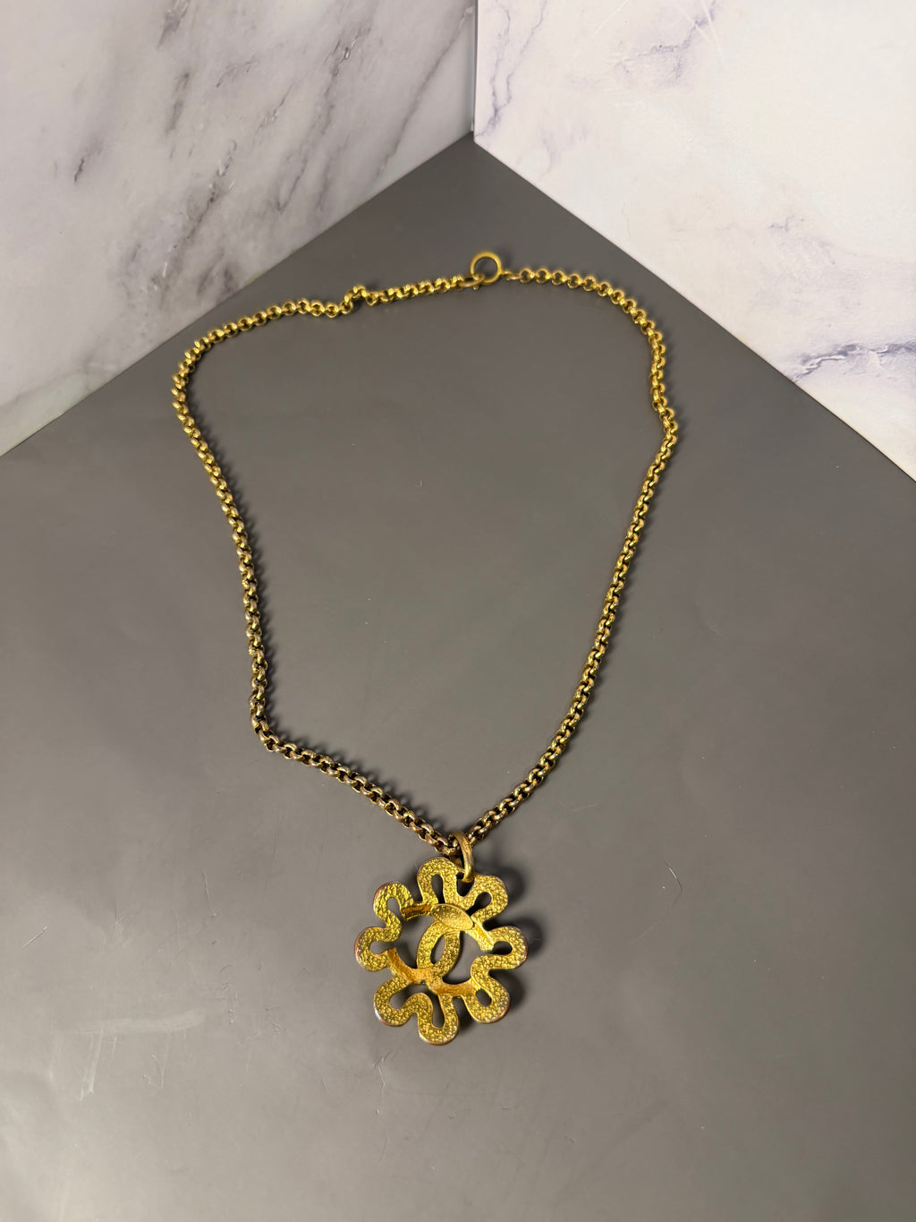 RARE Vintage Chanel 24K Gold Plated CC Pendant Necklace 1995