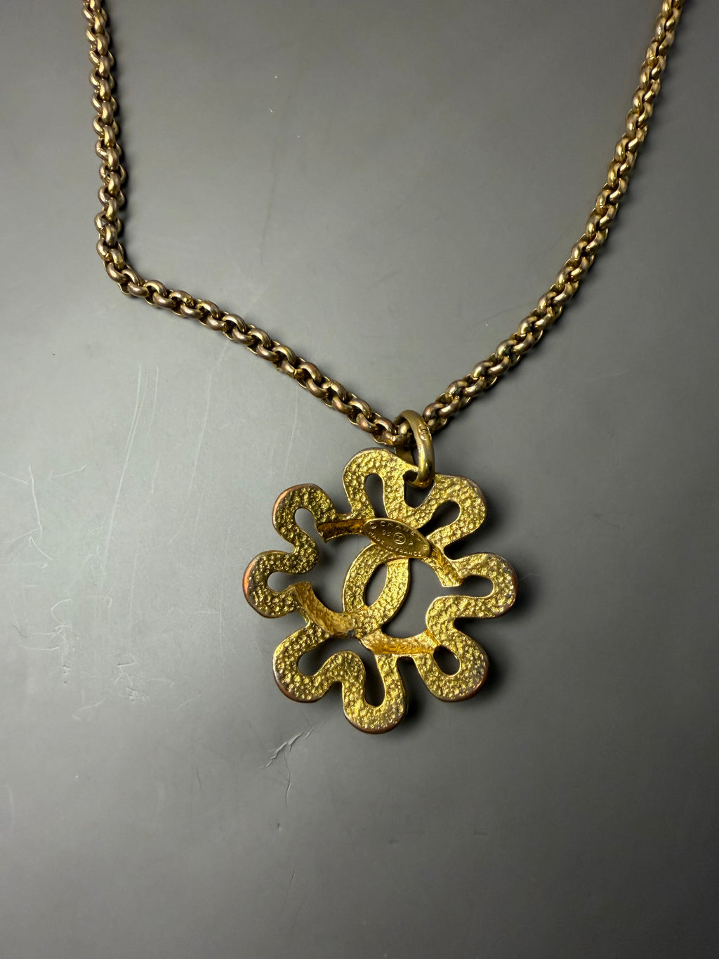 RARE Vintage Chanel 24K Gold Plated CC Pendant Necklace 1995