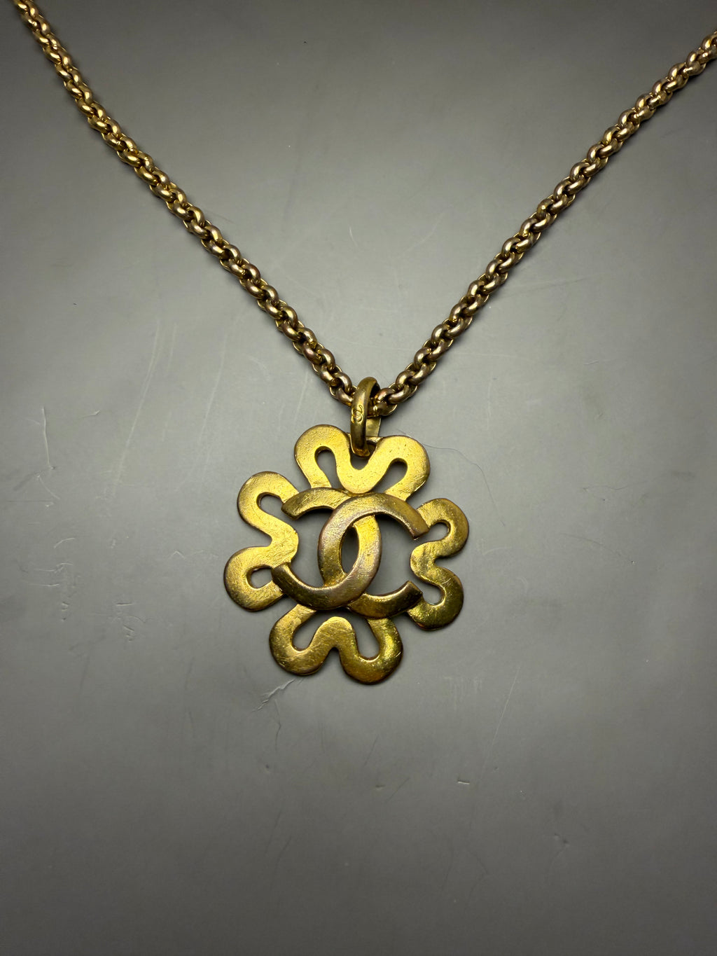 RARE Vintage Chanel 24K Gold Plated CC Pendant Necklace 1995