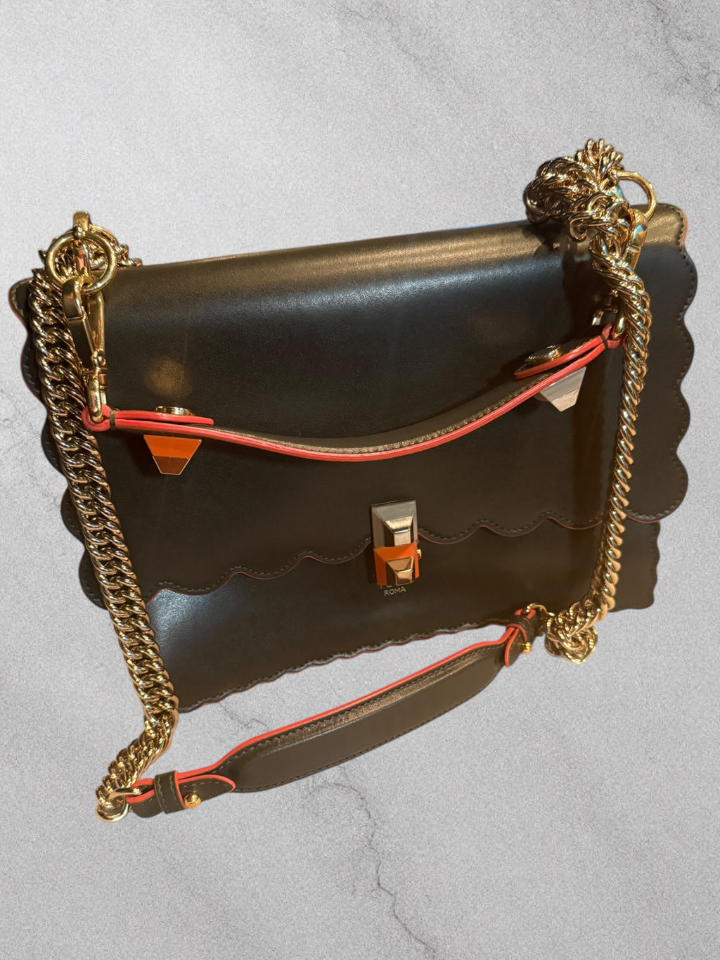 Scalloped Leather Shoulder Bag | Fendi Kan I | Pre-Owned | COA Included