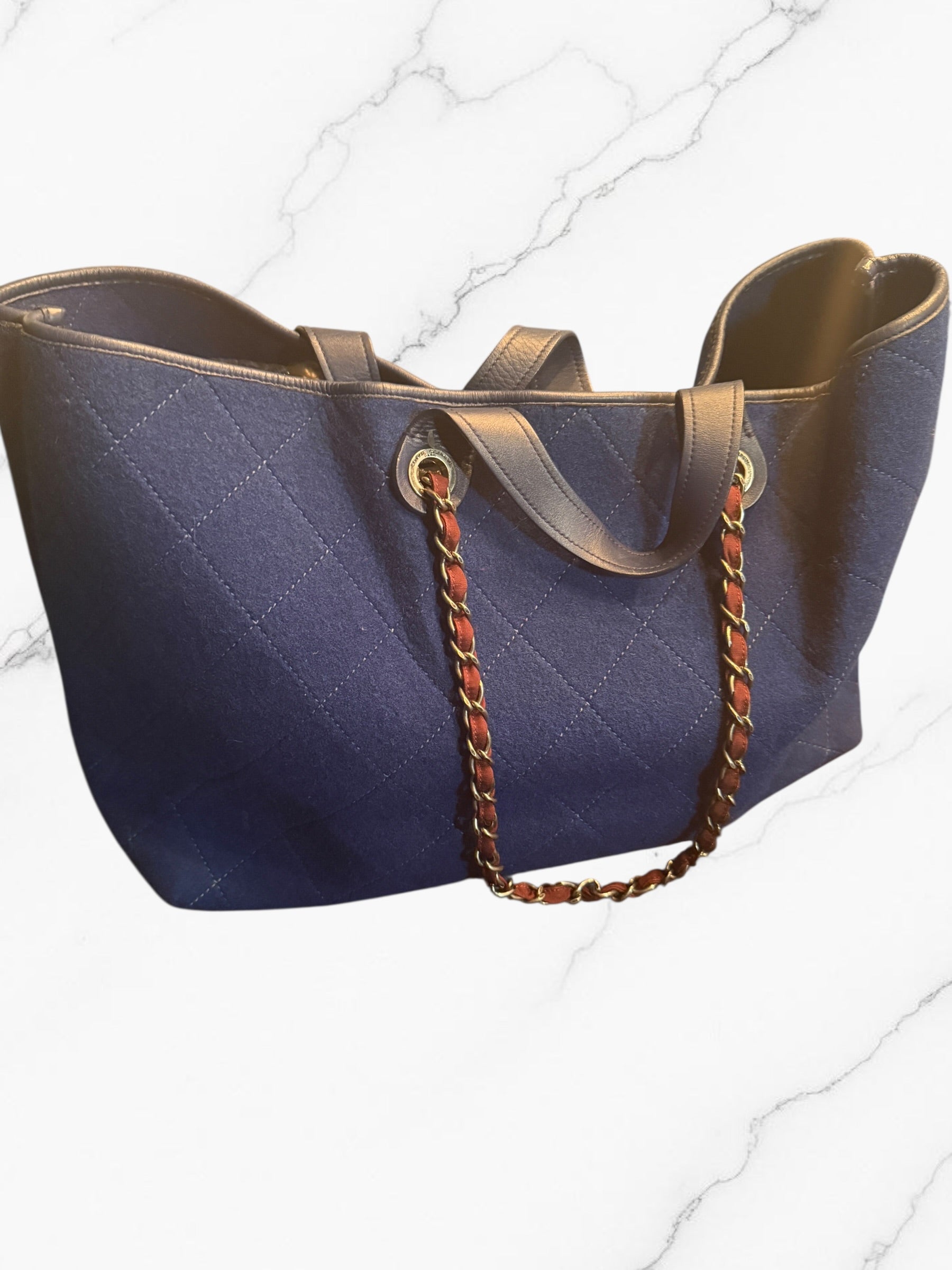 Authentic | COA Included | Chanel Deauville Wool Tote | Blue *RARE* | Pre-Owned | Excellent Condition