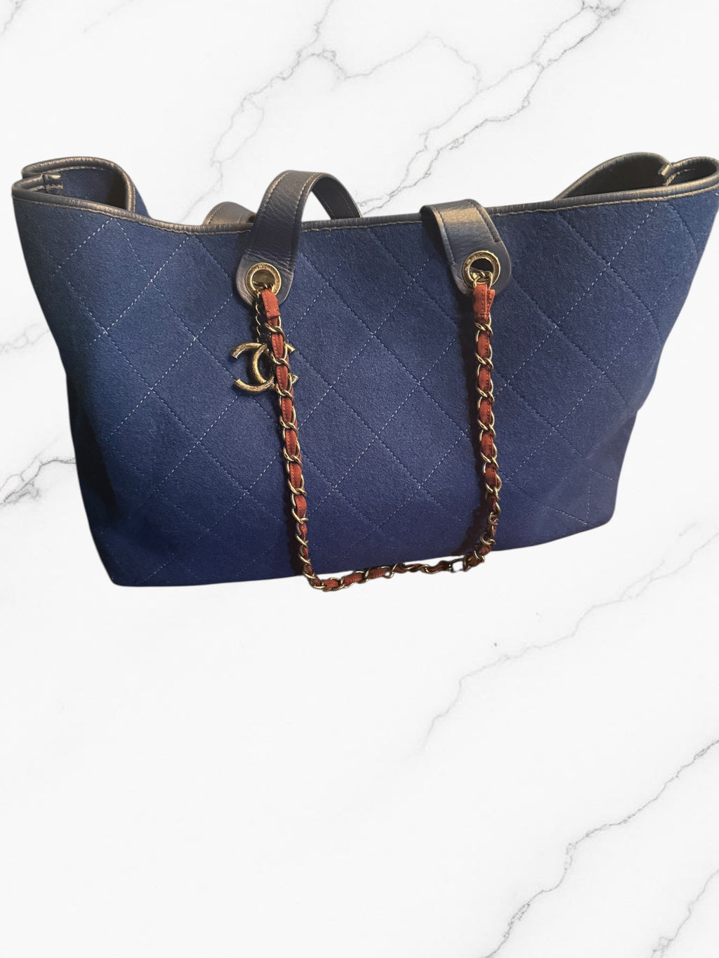 Authentic | COA Included | Chanel Deauville Wool Tote | Blue *RARE* | Pre-Owned | Excellent Condition