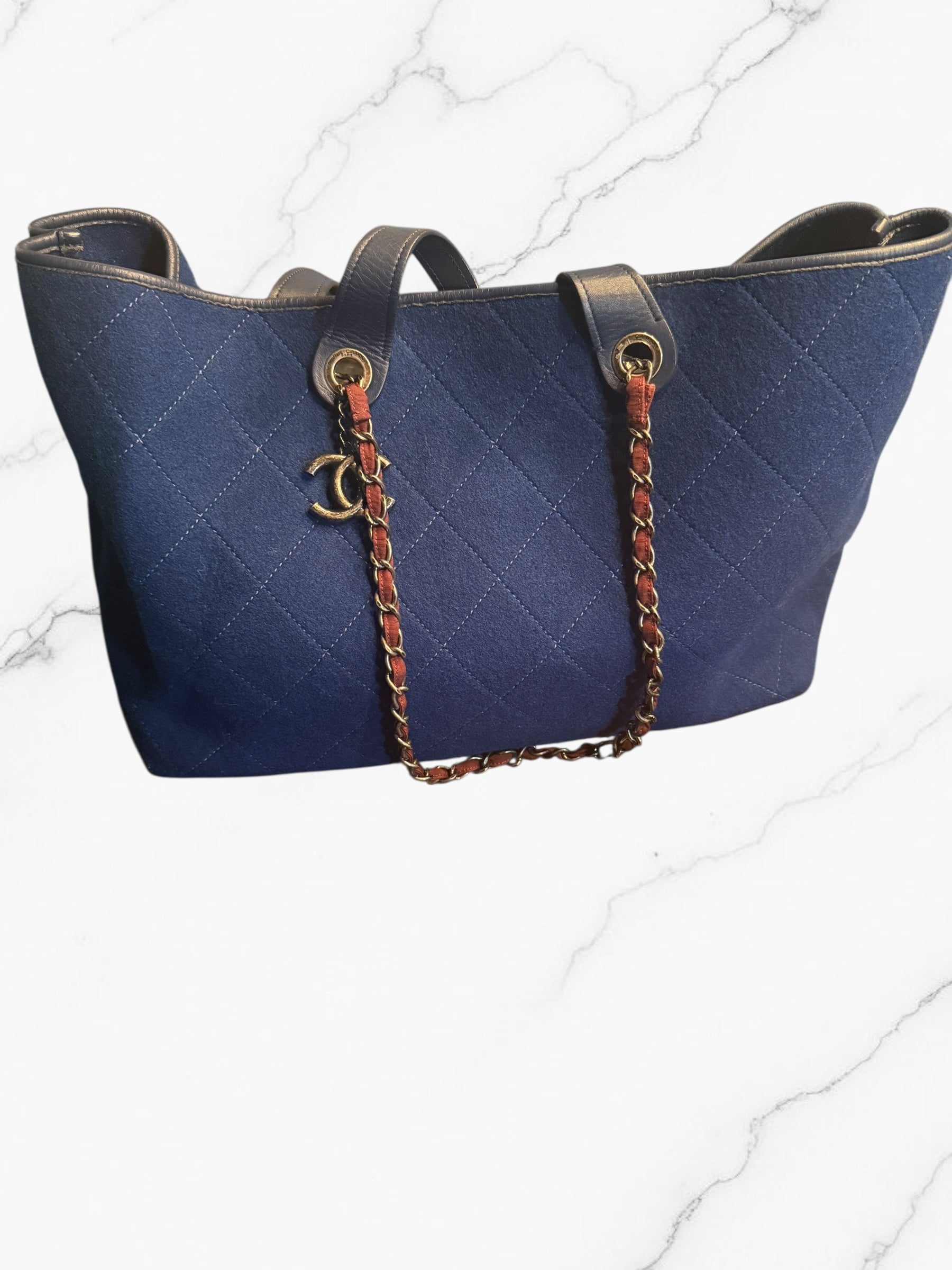 Authentic | COA Included | Chanel Deauville Wool Tote | Blue *RARE* | Pre-Owned | Excellent Condition