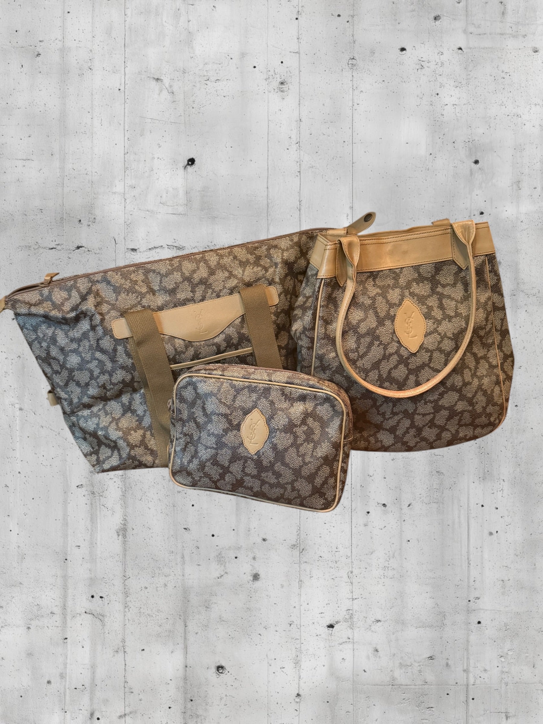 COA Included | Authentic Vintage YSL Weekender 3-Piece Set | Giraffe Print