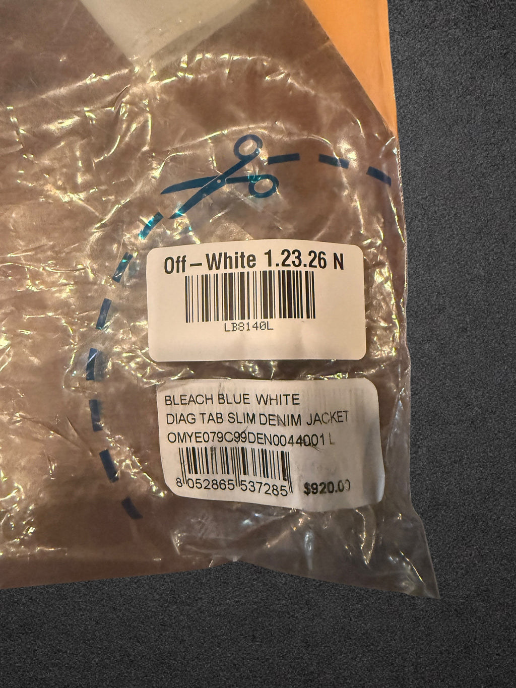 Off White Diag Tab Slim Denim Jacket | Medium | New with Tags