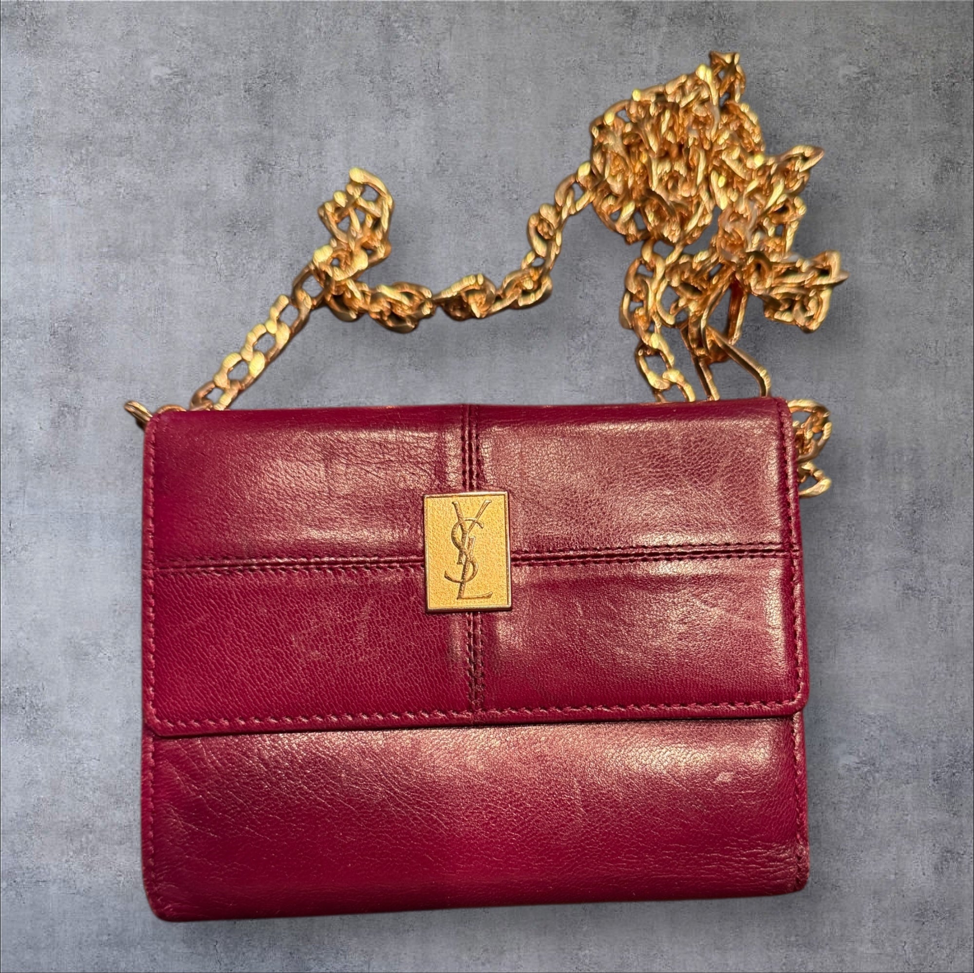 Vintage Yves Saint Laurent Leather Bi-Fold Wallet - Burgundy