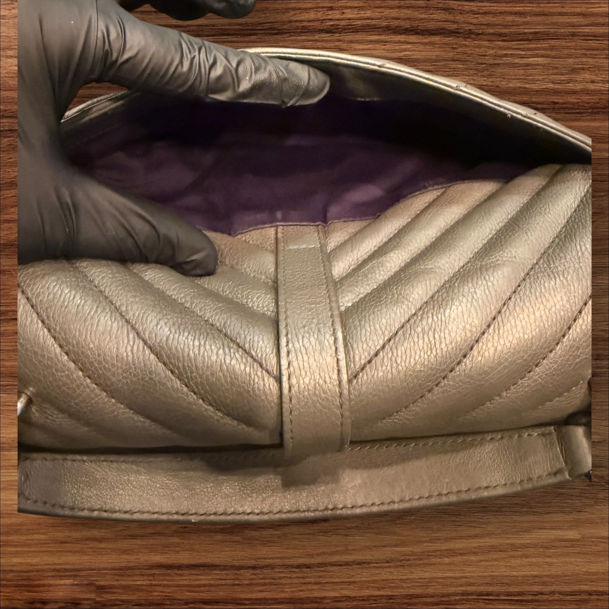YSL Chevron Monogram Medium College Bag Granite