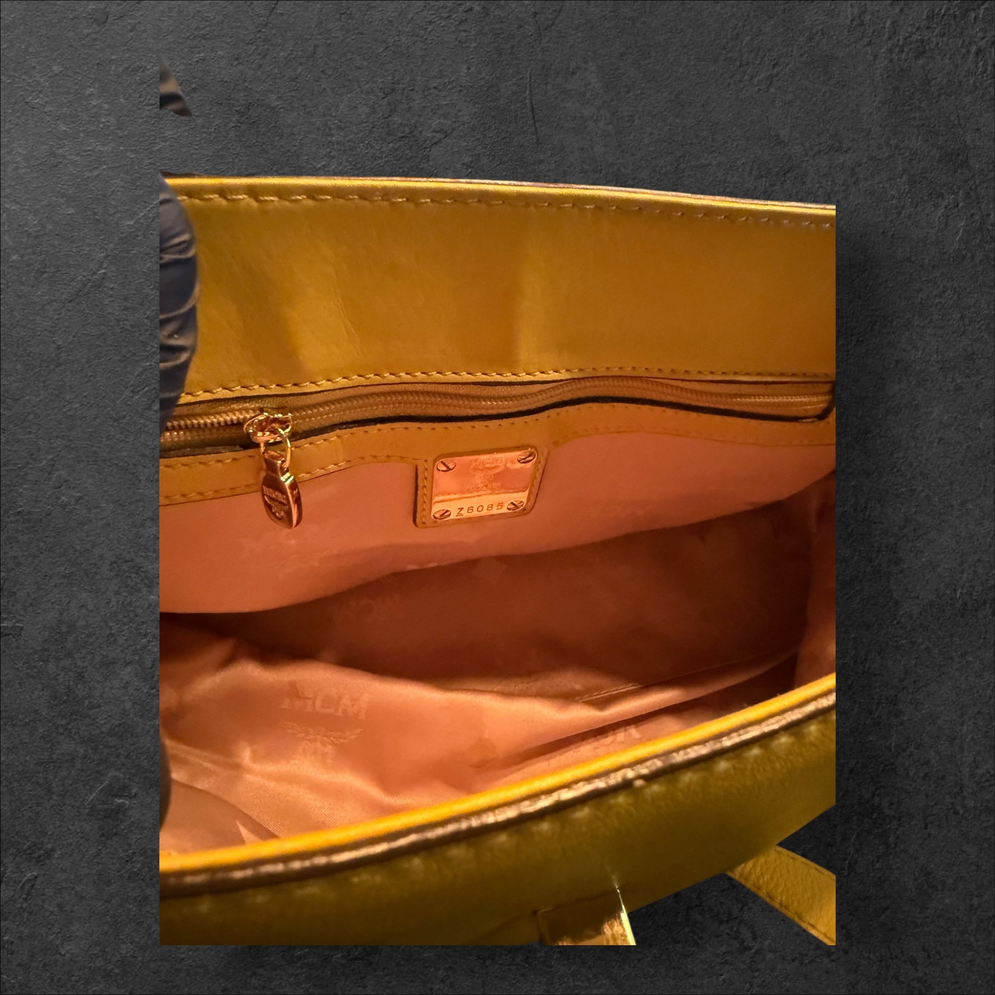 MCM Leather Top Handle Satchel with Strap - Yellow