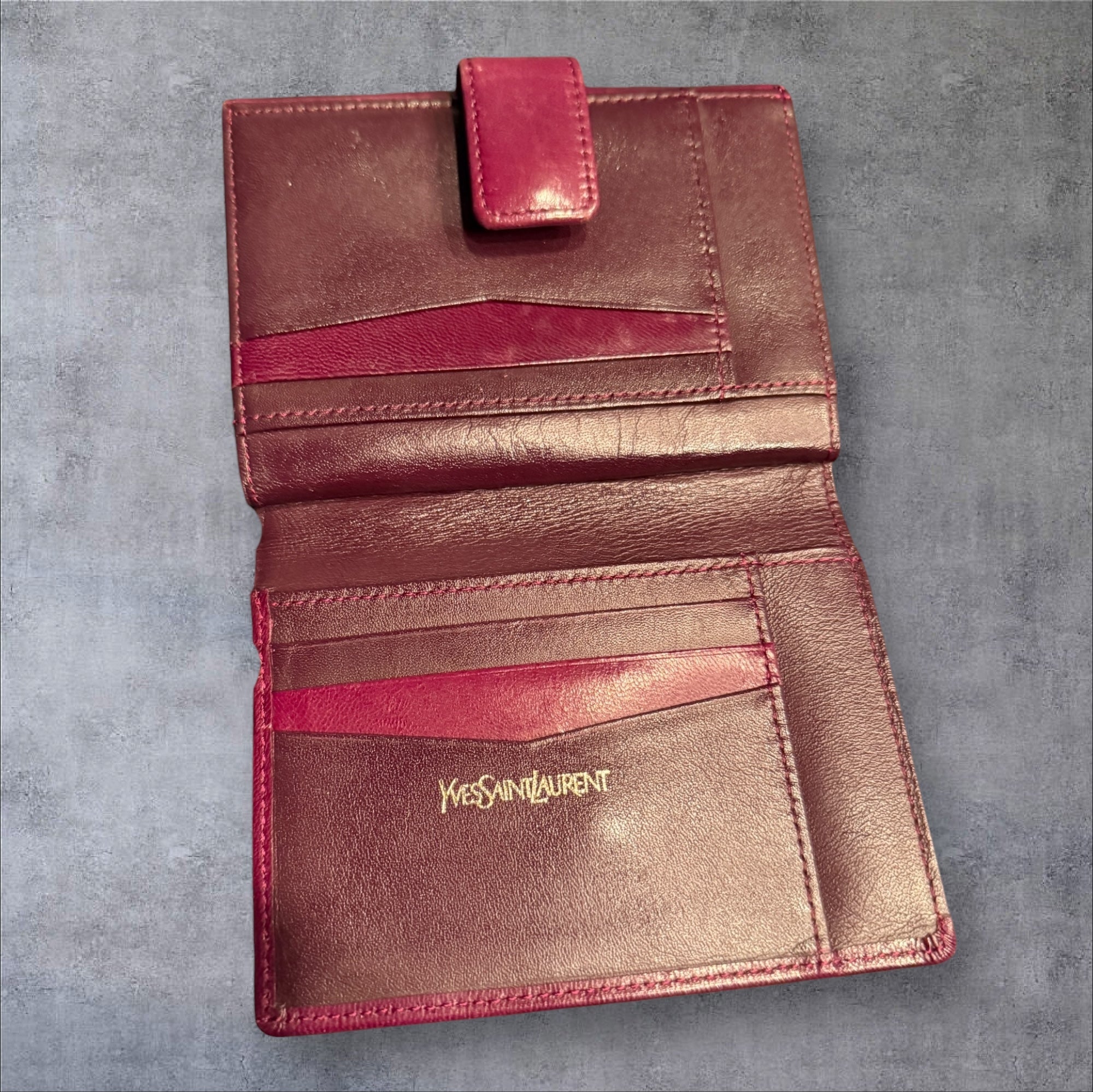 Vintage Yves Saint Laurent Leather Bi-Fold Wallet - Burgundy