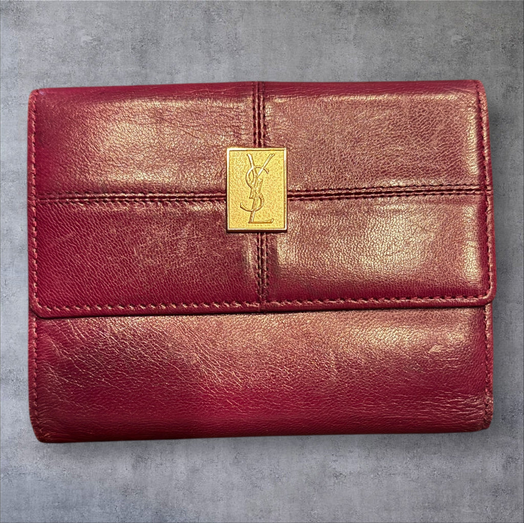 Vintage Yves Saint Laurent Leather Bi-Fold Wallet - Burgundy