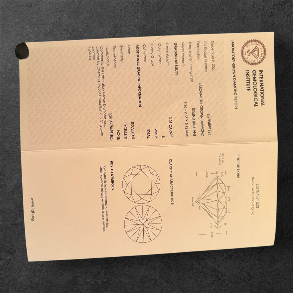 3.03 Carat Round Brilliant Diamond E, VVS2