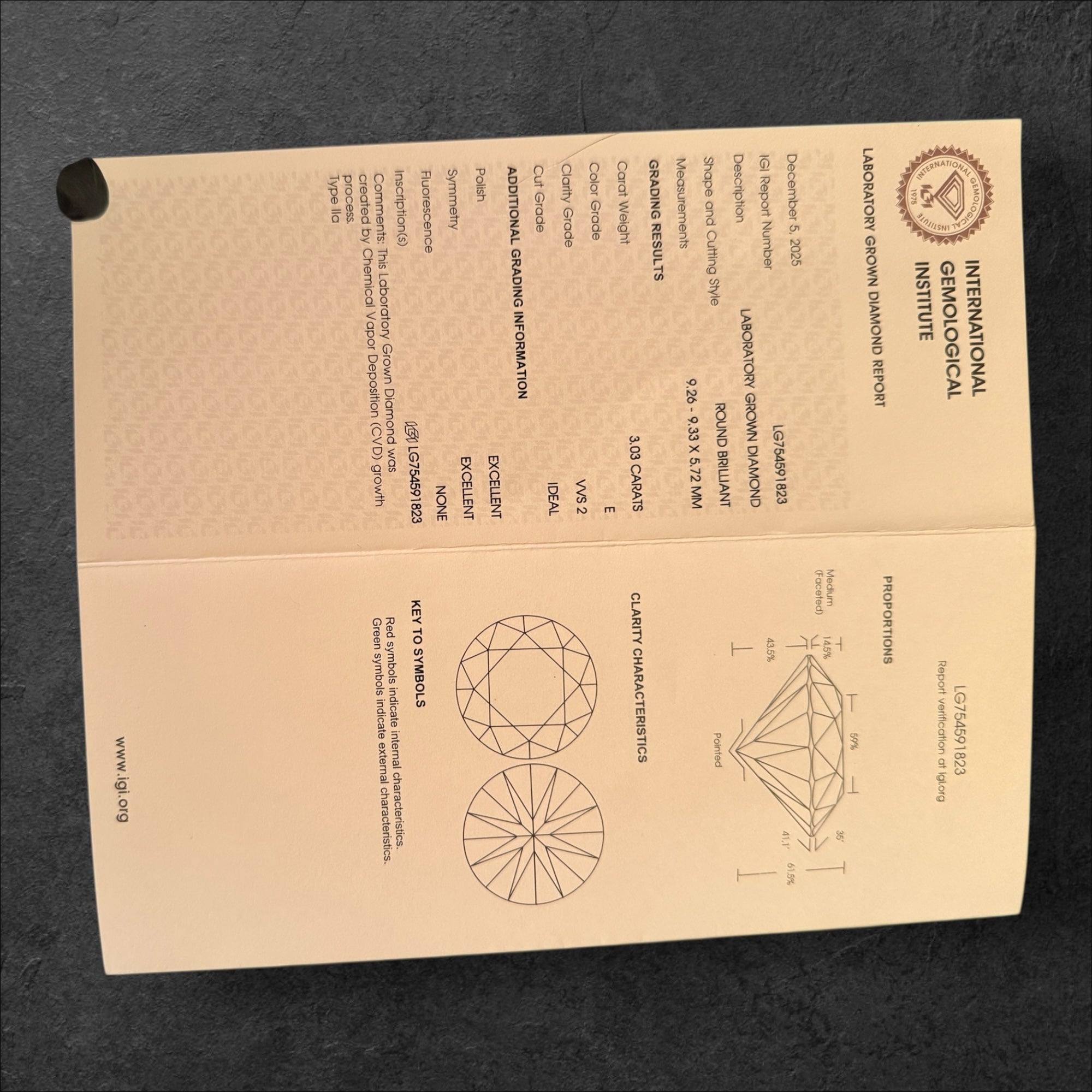 3.03 Carat Round Brilliant Diamond E, VVS2