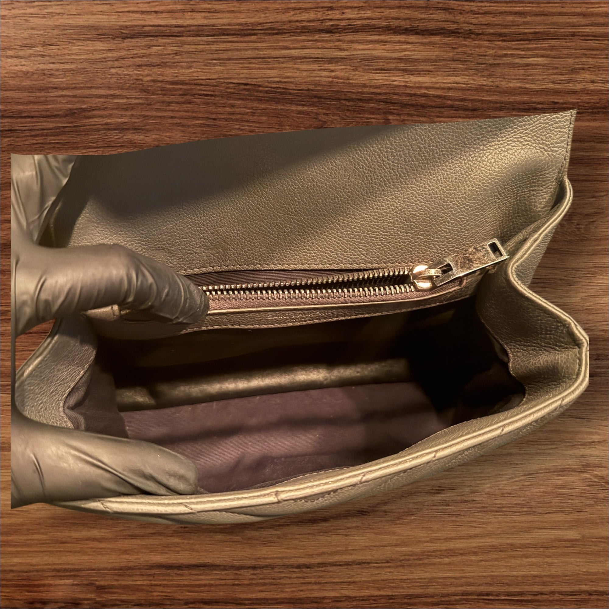 YSL Chevron Monogram Medium College Bag Granite