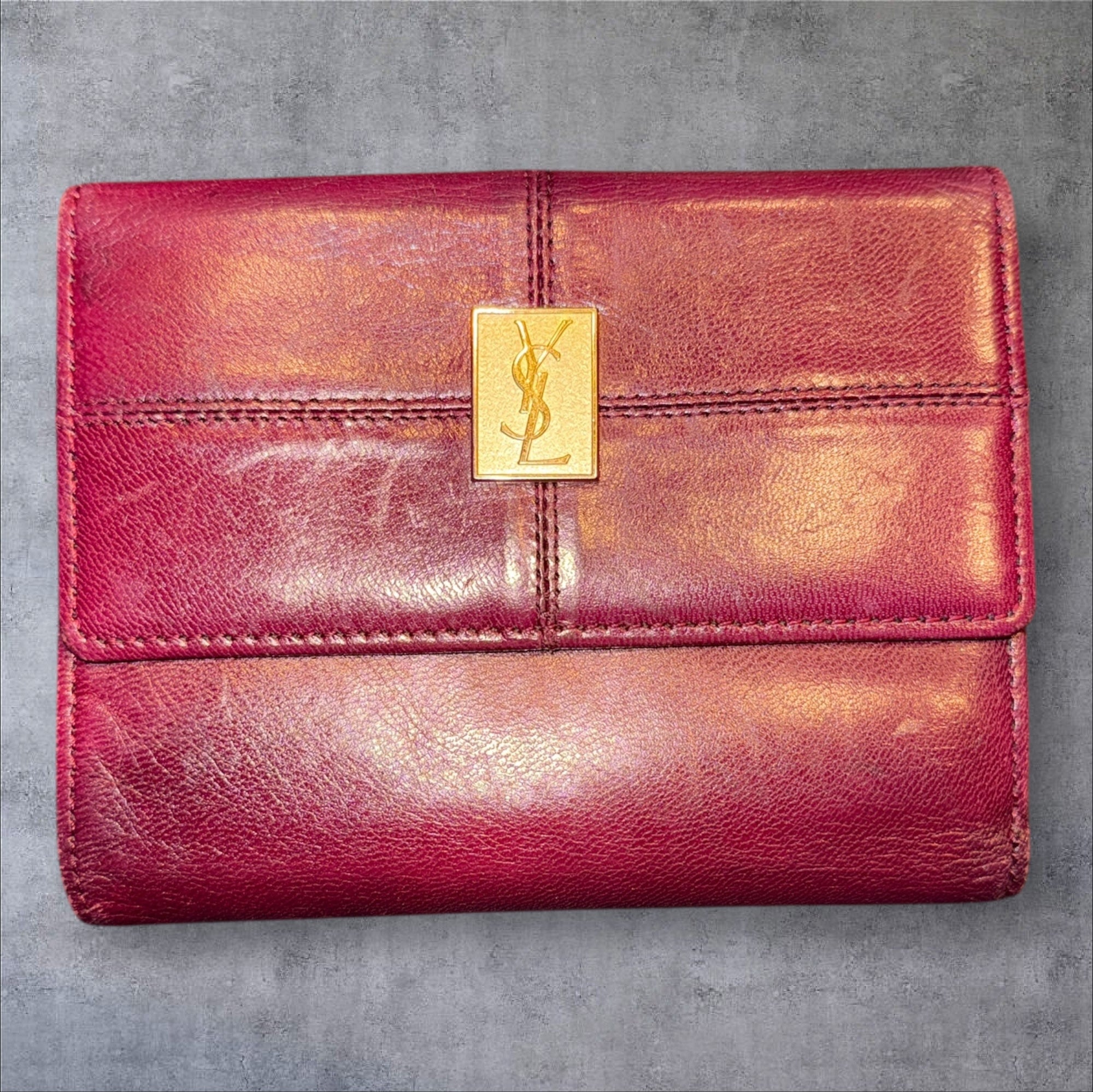 Vintage Yves Saint Laurent Leather Bi-Fold Wallet - Burgundy