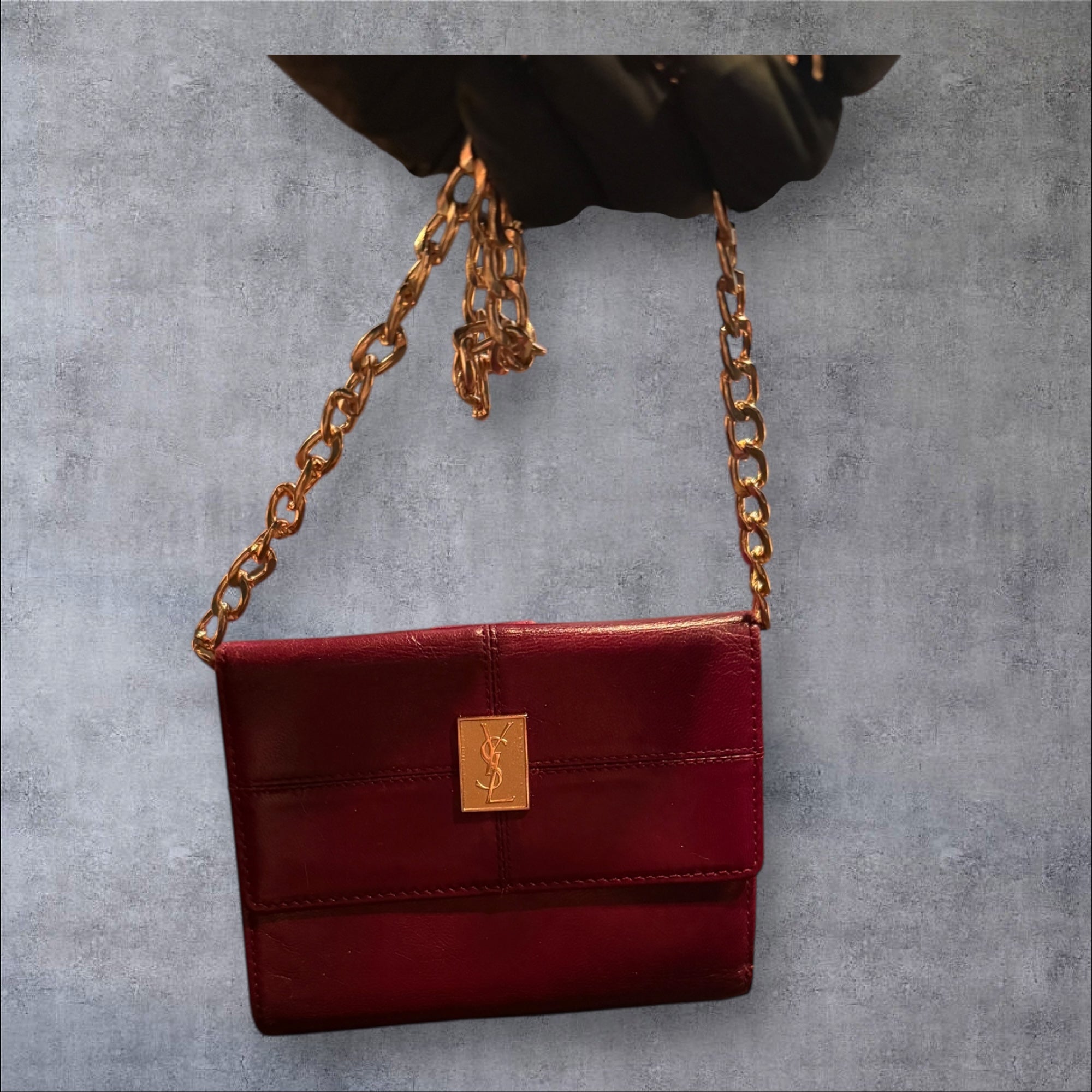 Vintage Yves Saint Laurent Leather Bi-Fold Wallet - Burgundy